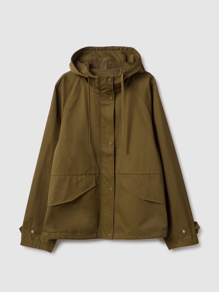 Green cotton blend regular fit jacket with zip and hood_4