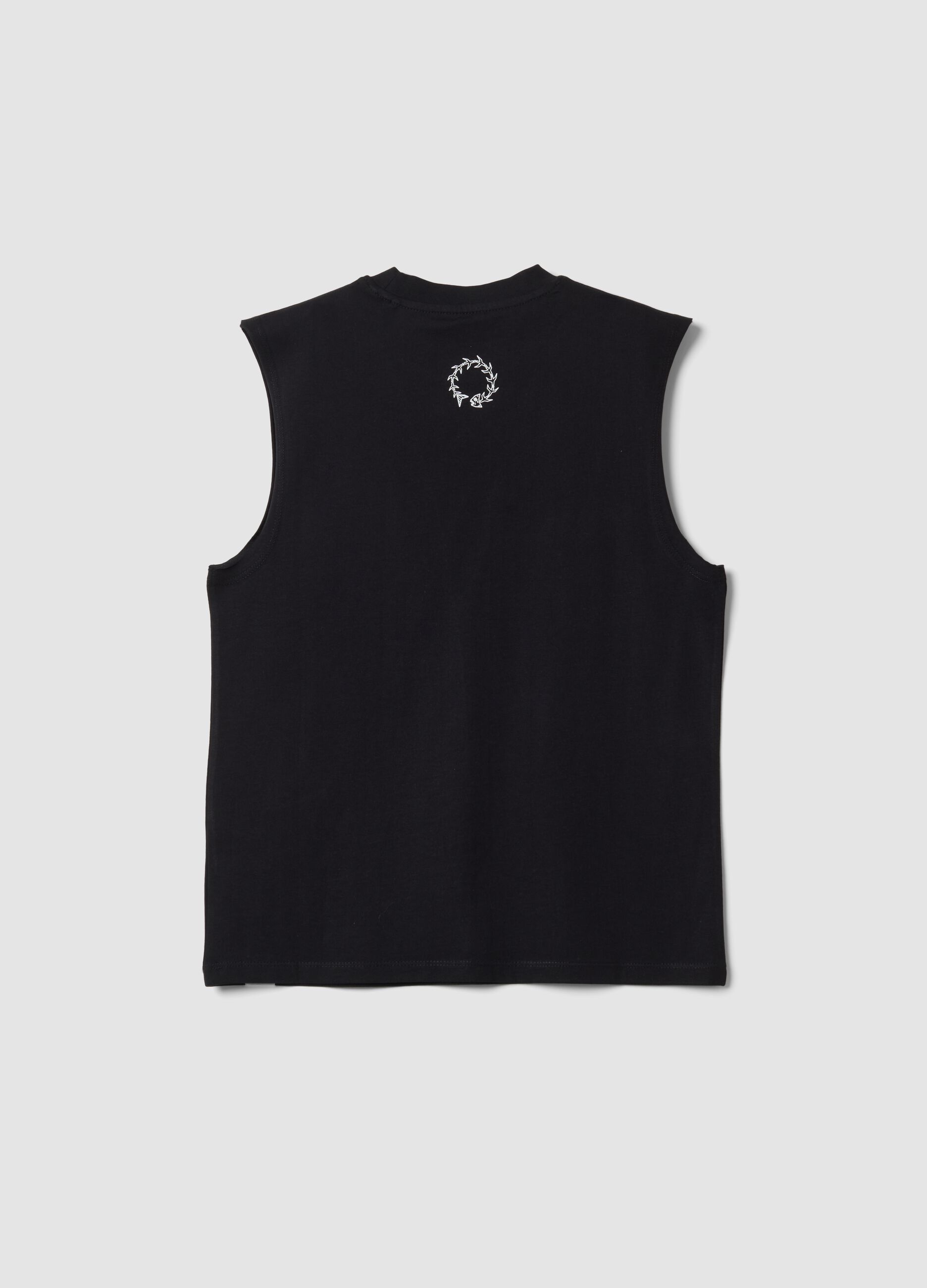 Top preto de algod&atilde;o puro para rapaz, corte oversize