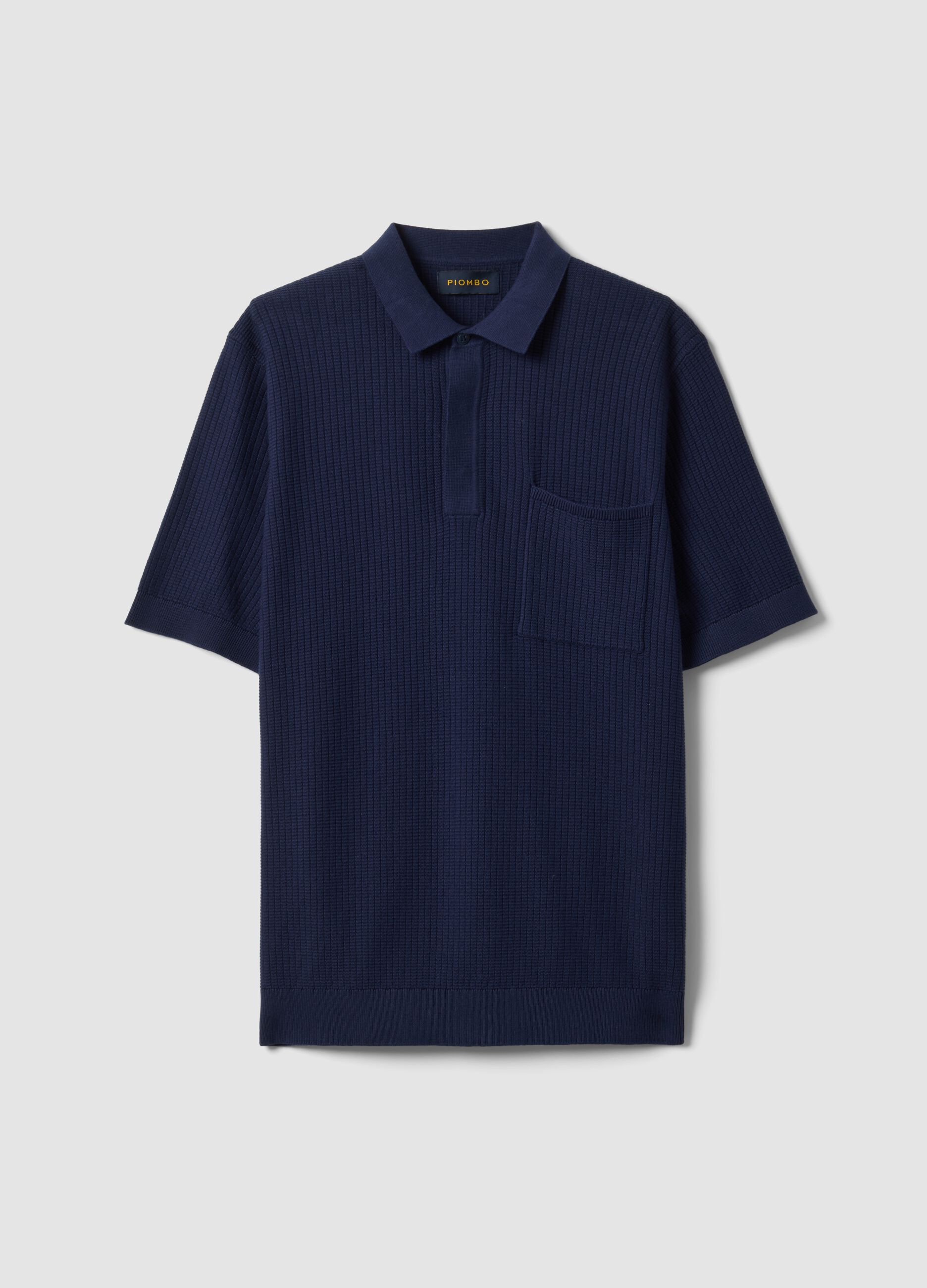 Blue pure cotton polo shirt with chest pocket, regular fit