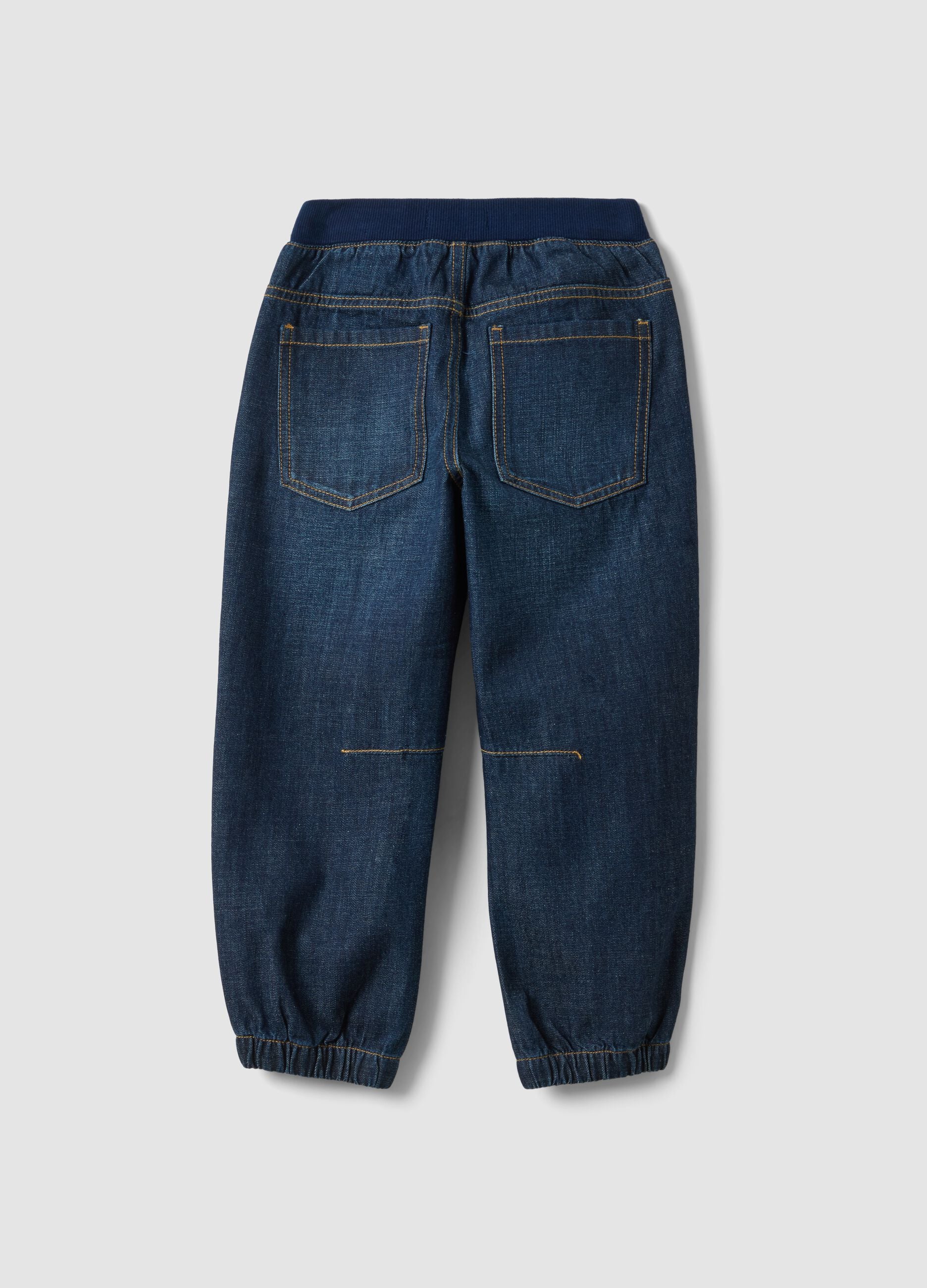 Jogger denim blu in misto cotone e viscosa con vita elasticizzata relaxed fit