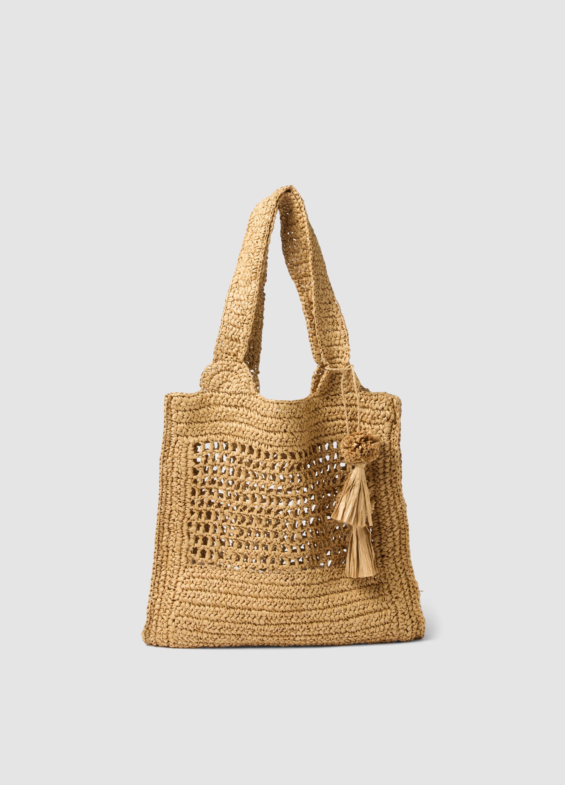 Bolso de playa beige en tejido 100% fibra de papel