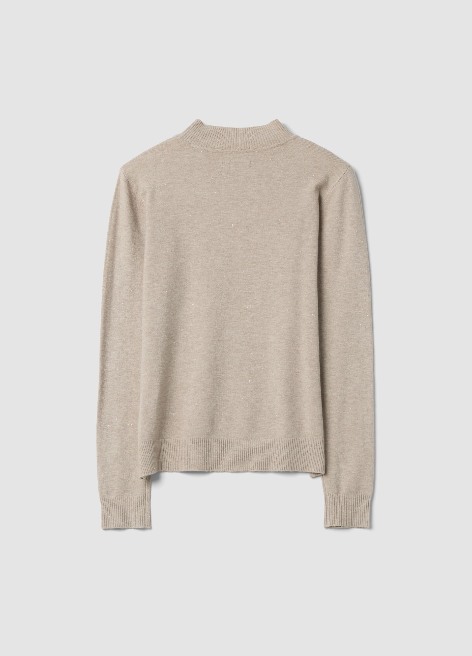 Beige viscose-blend jumper with high neck, regular fit