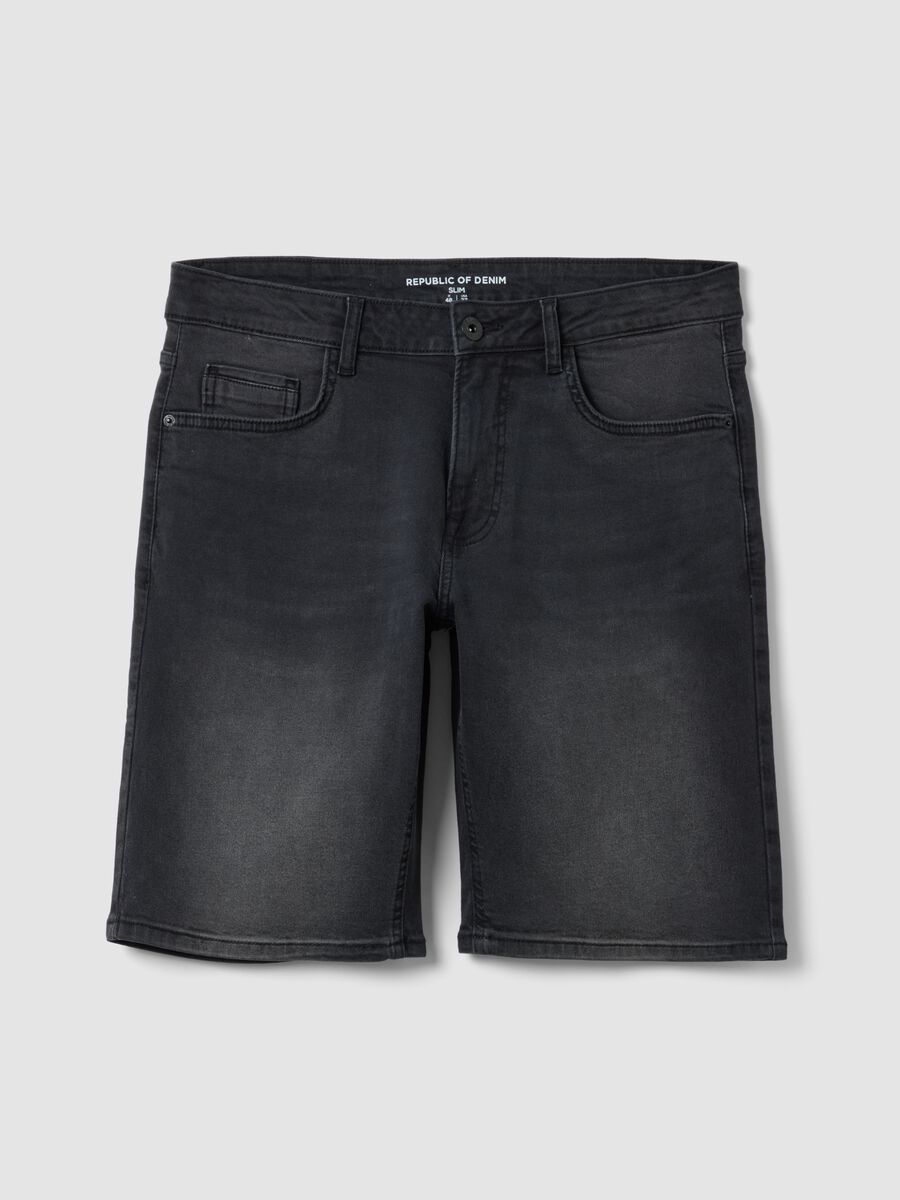 Grey stretch cotton denim Bermuda shorts_4
