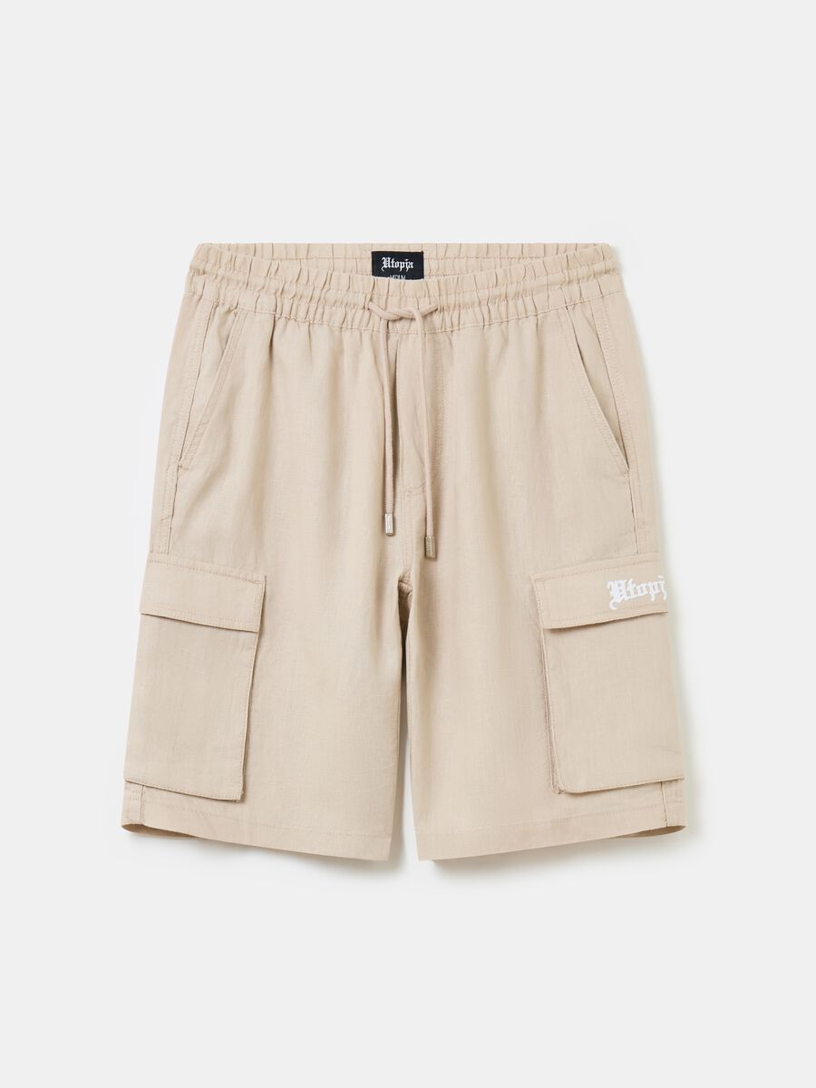 100% Linen Cargo Shorts Sand_0