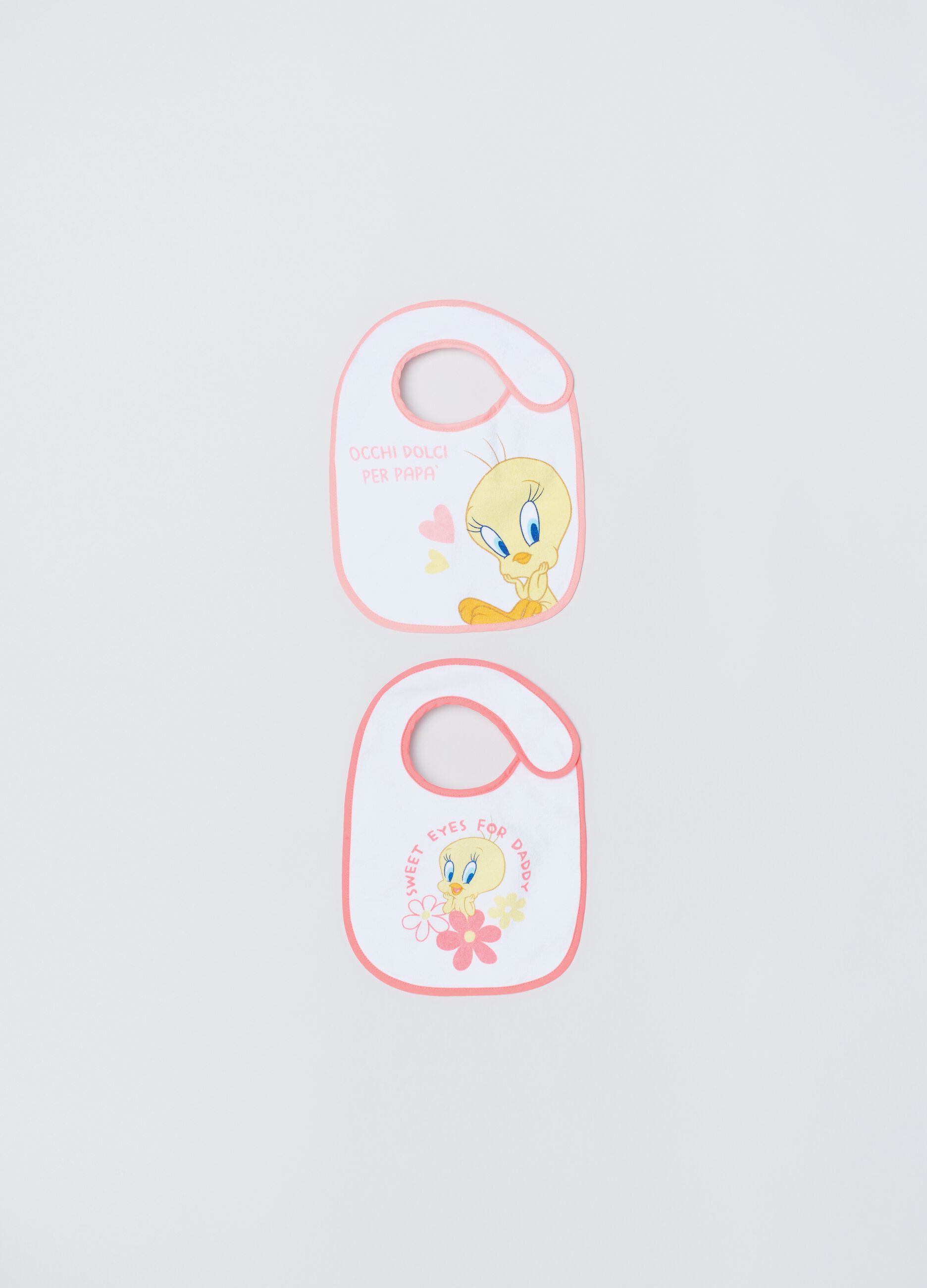 Two-pack bibs with PEVA backing and Tweety print