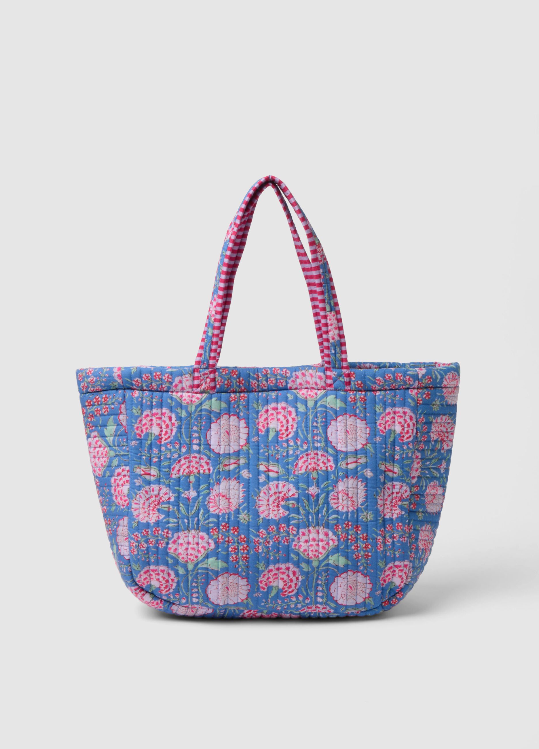 Multicolour beach bag in pure cotton with floral pattern