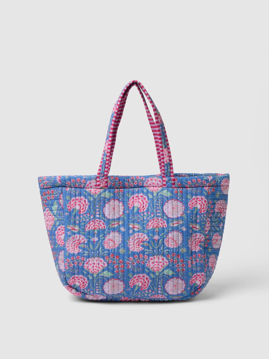 Multicolour beach bag in pure cotton with floral pattern_0