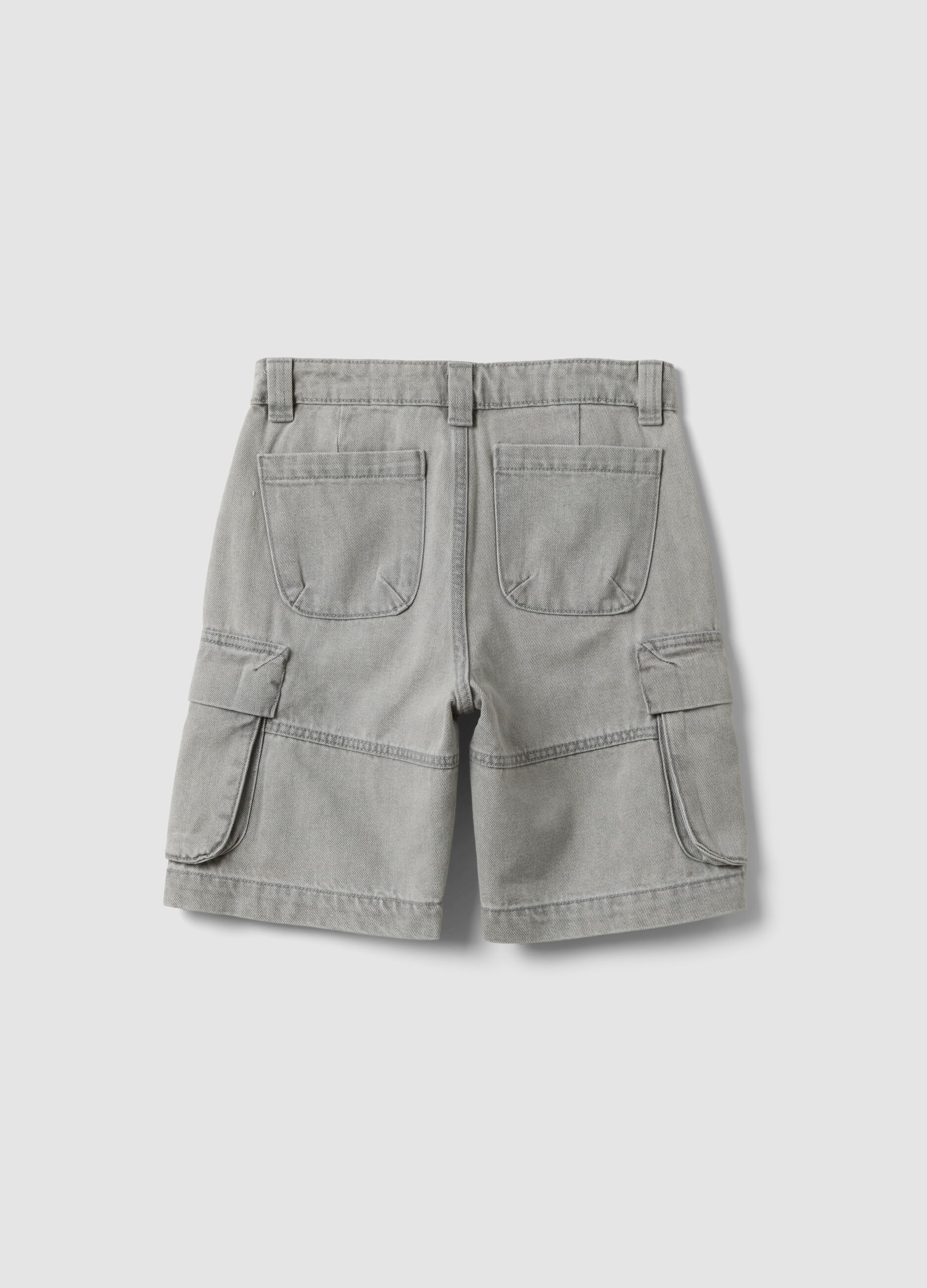 Grey cotton and viscose blend cargo shorts