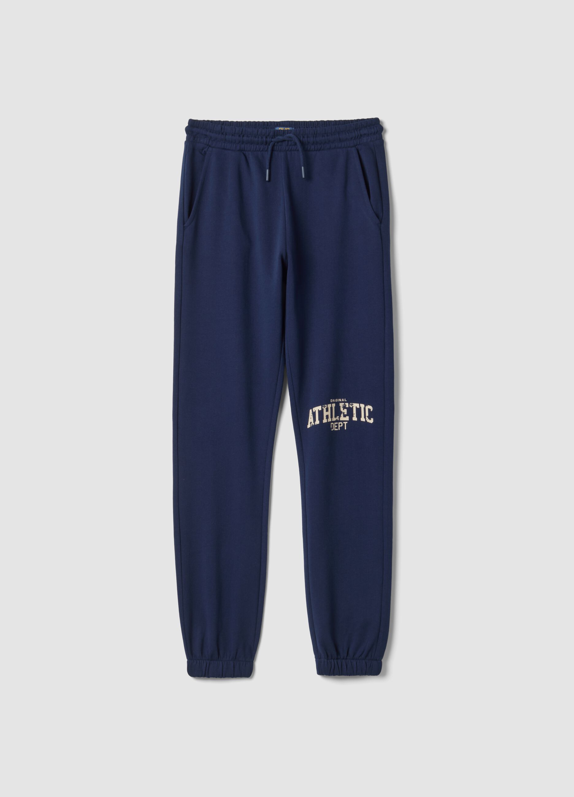 Jogger blu in puro cotone stile college regular fit