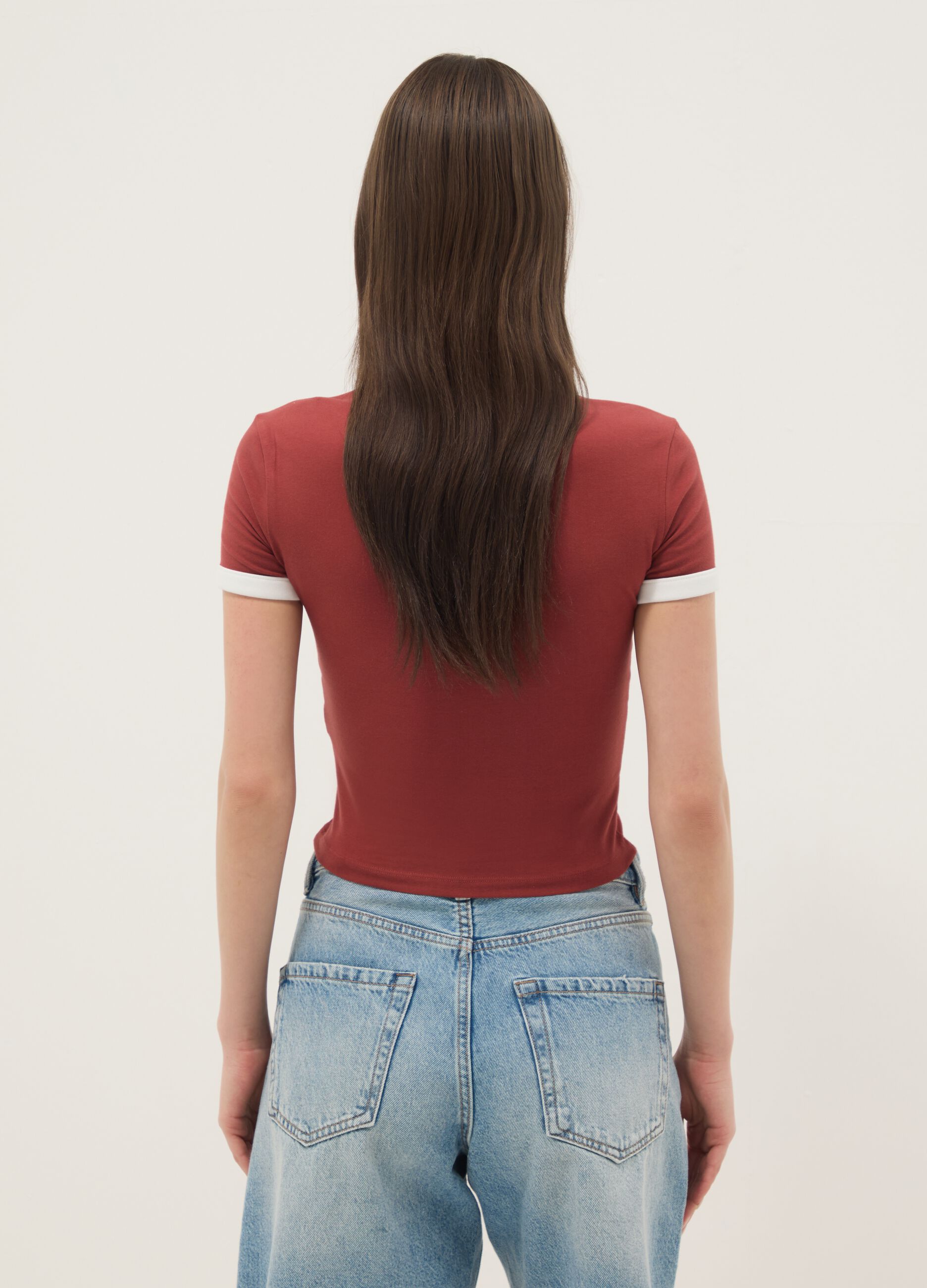 Rotes Regular-Fit T-Shirt aus Stretch-Baumwolle mit Print