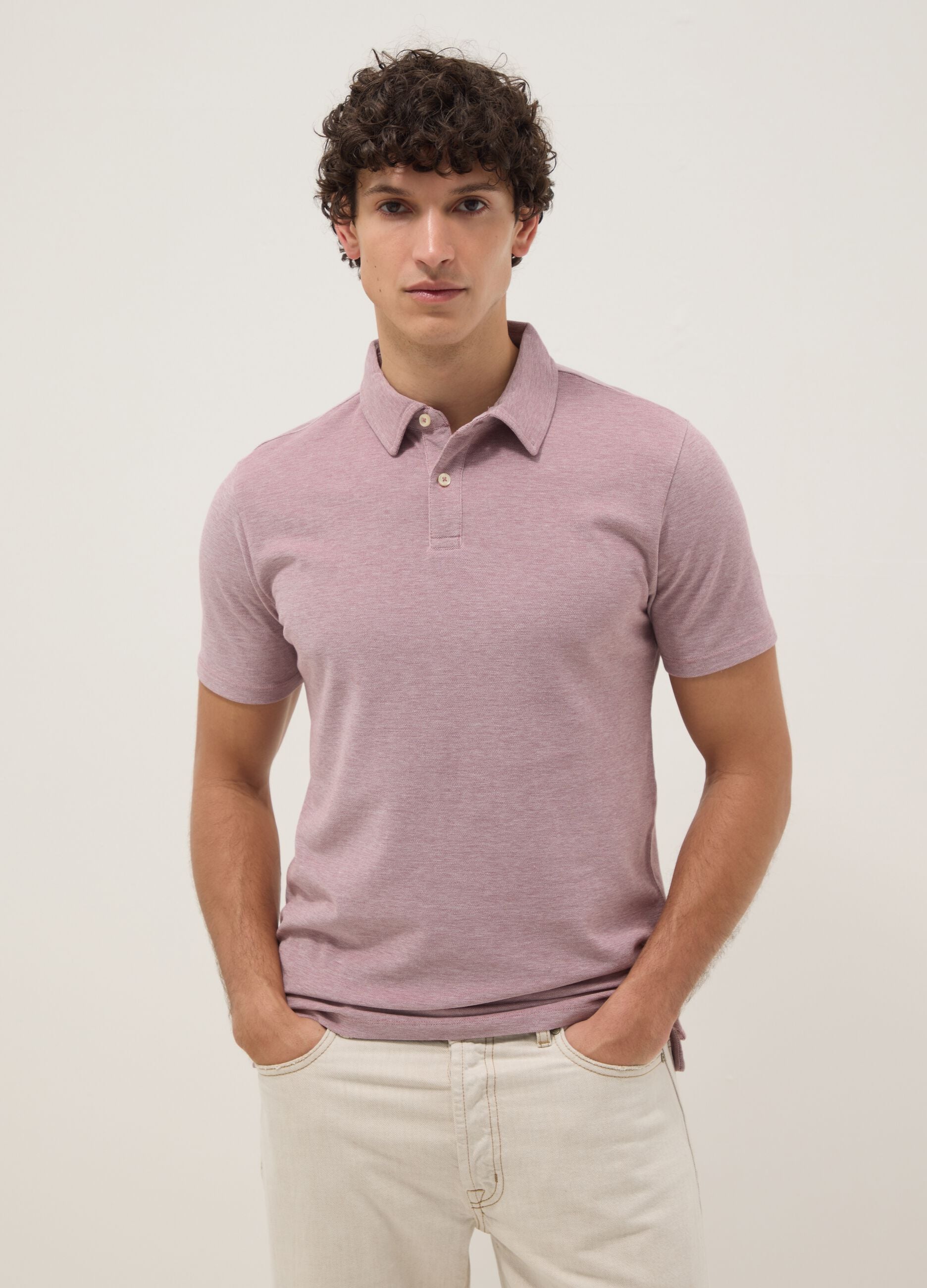 Polo rosa de manga curta em algod&atilde;o puro