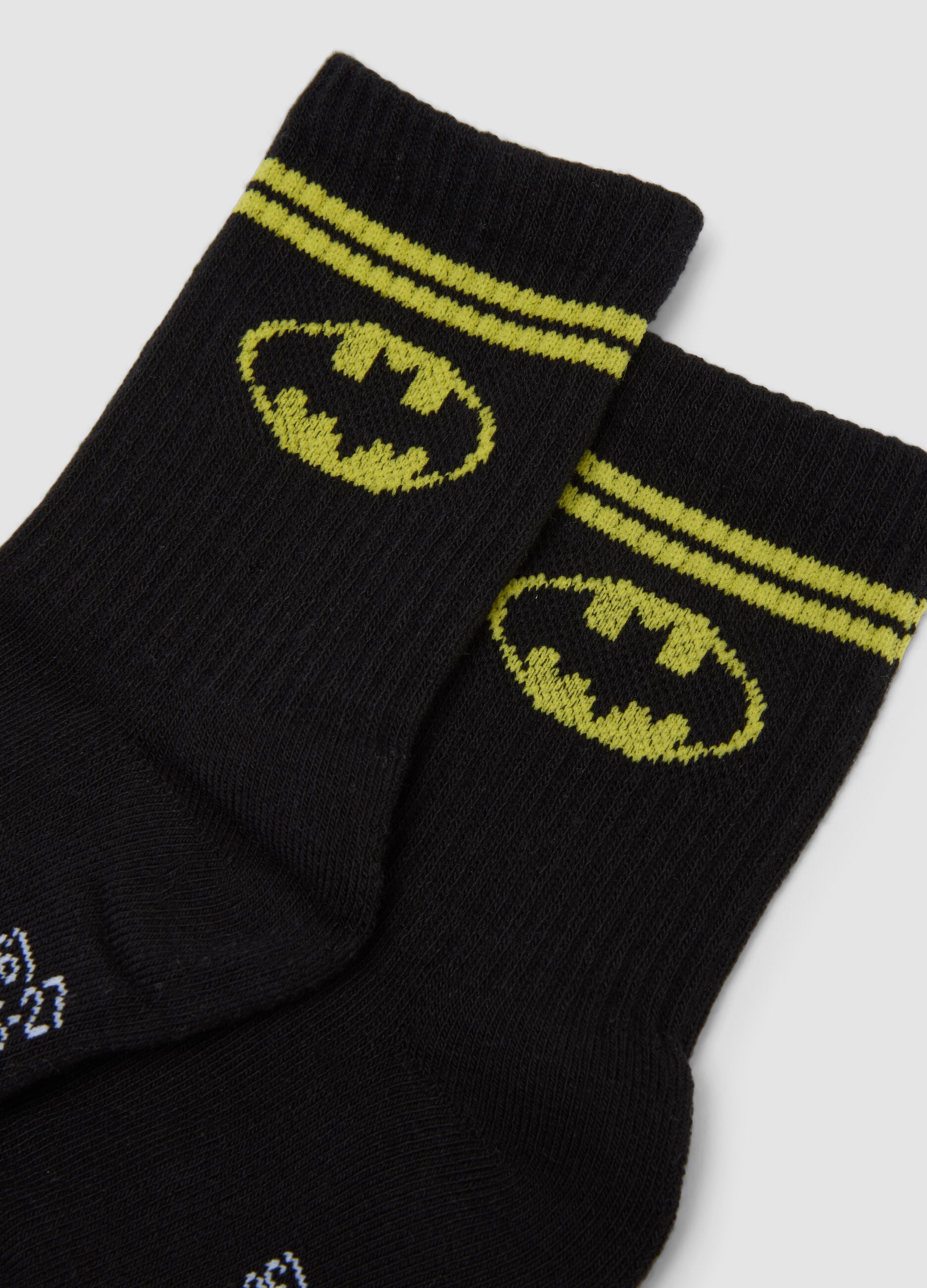 2-pack of black short socks in organic stretch cotton with Batman print