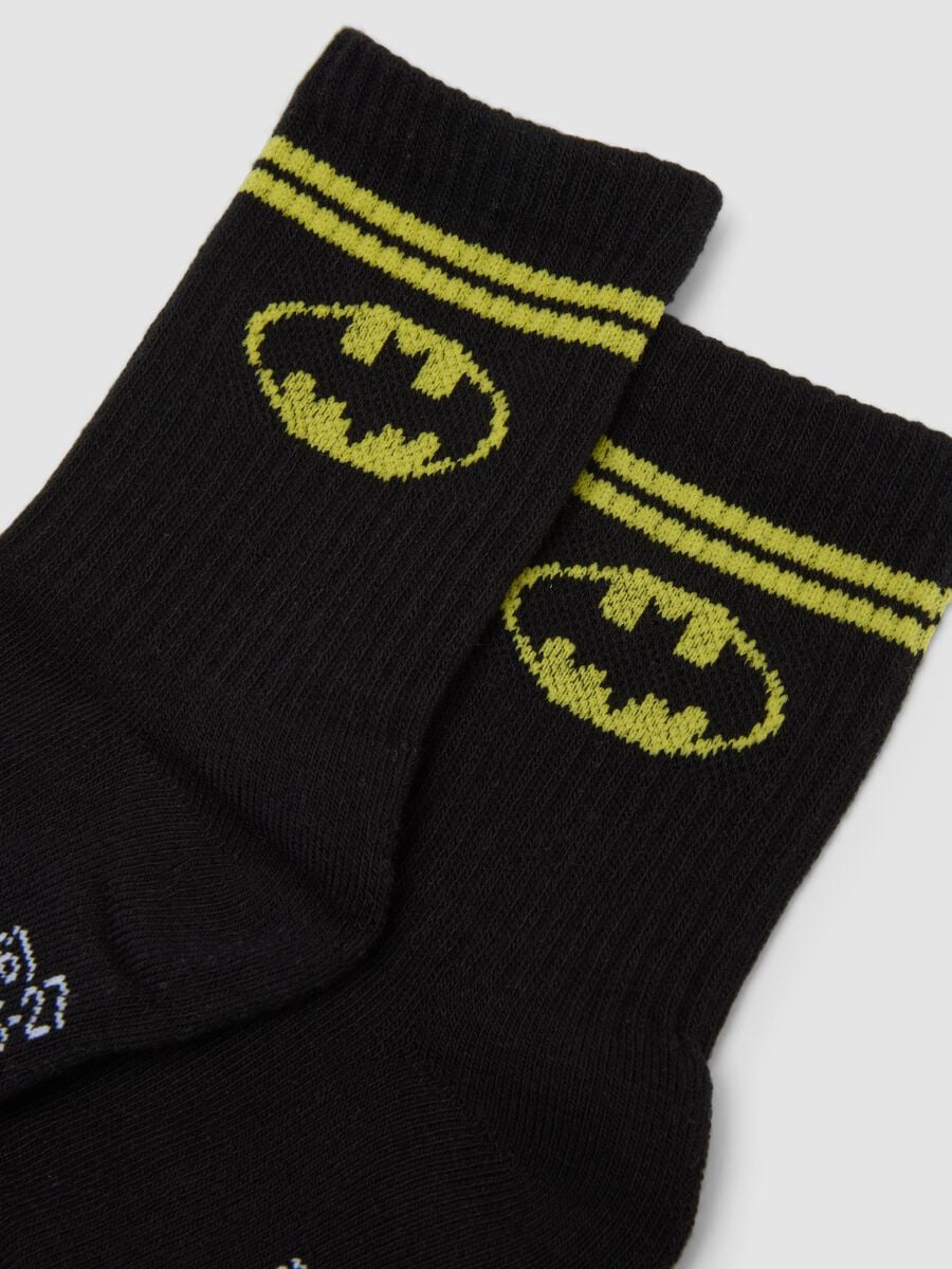 2-pack of black short socks in organic stretch cotton with Batman print_1