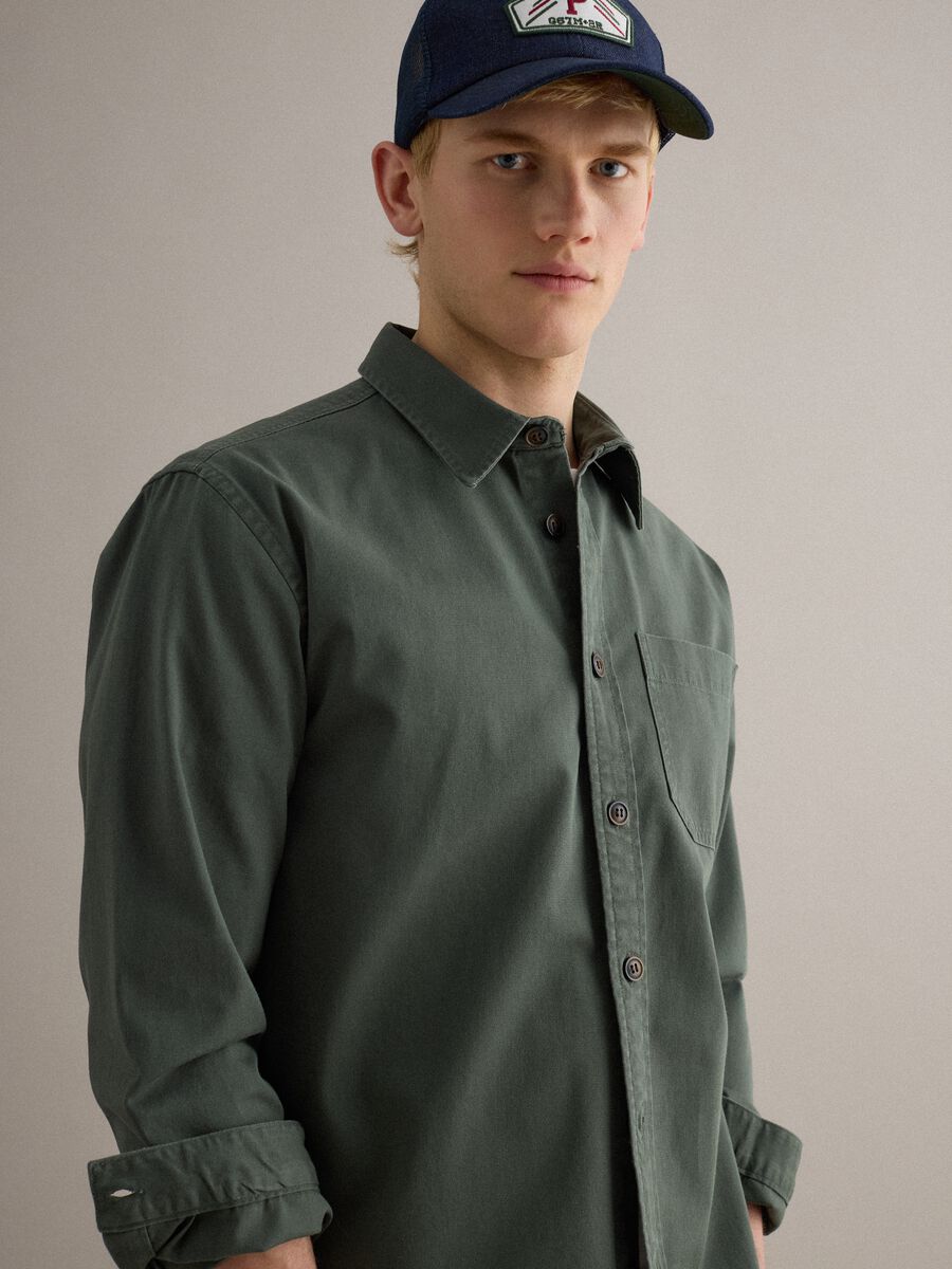 Regular fit green pure cotton shirt_0
