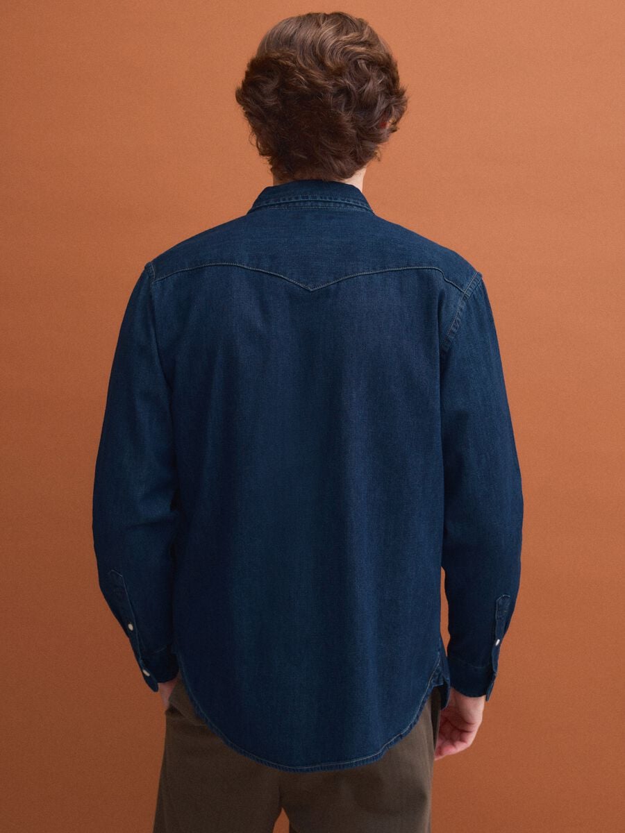 Blue pure cotton shirt with buttons and classic collar, regular fit_3