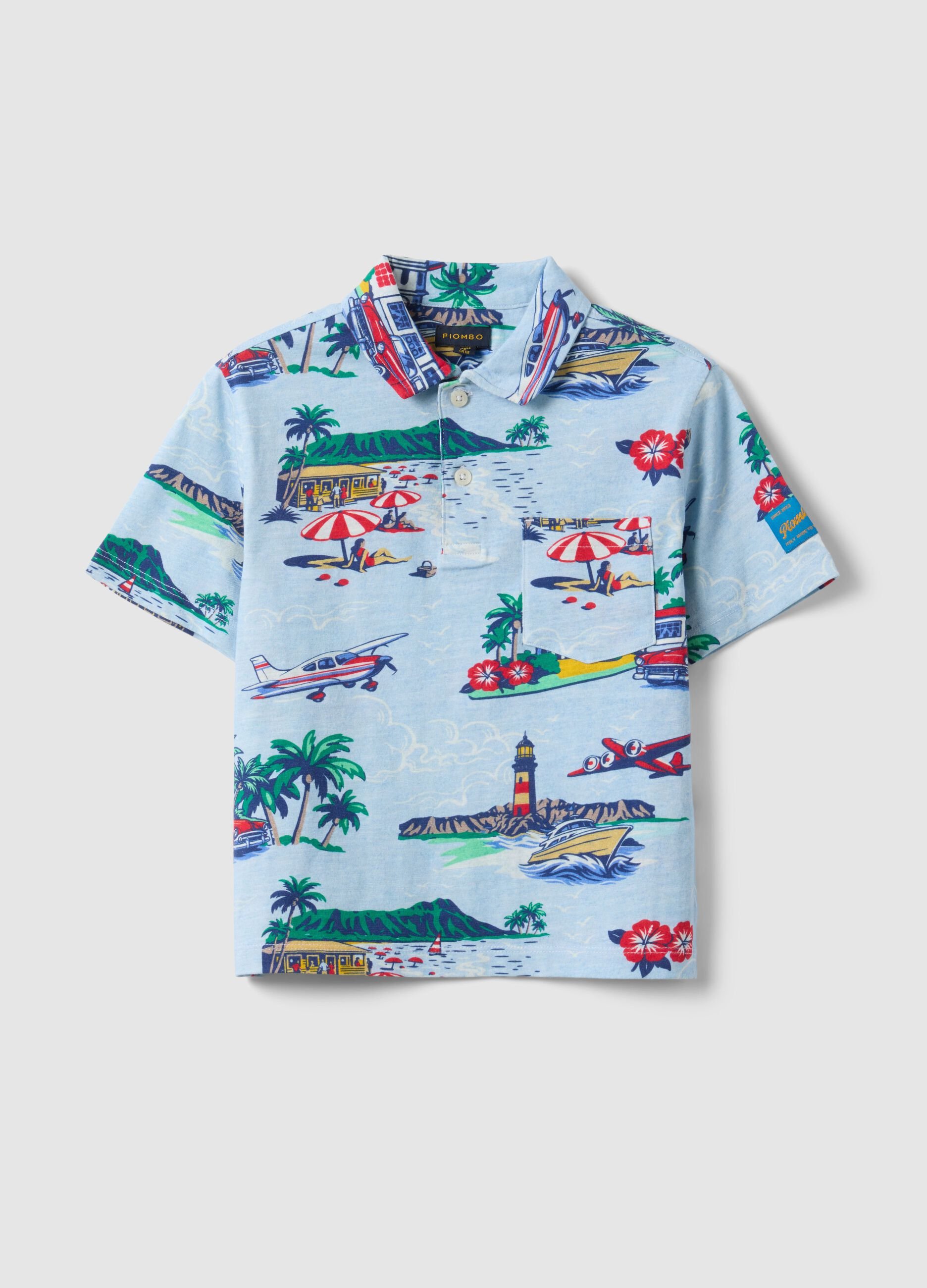 Multicolour pure cotton children's polo, regular fit with prints