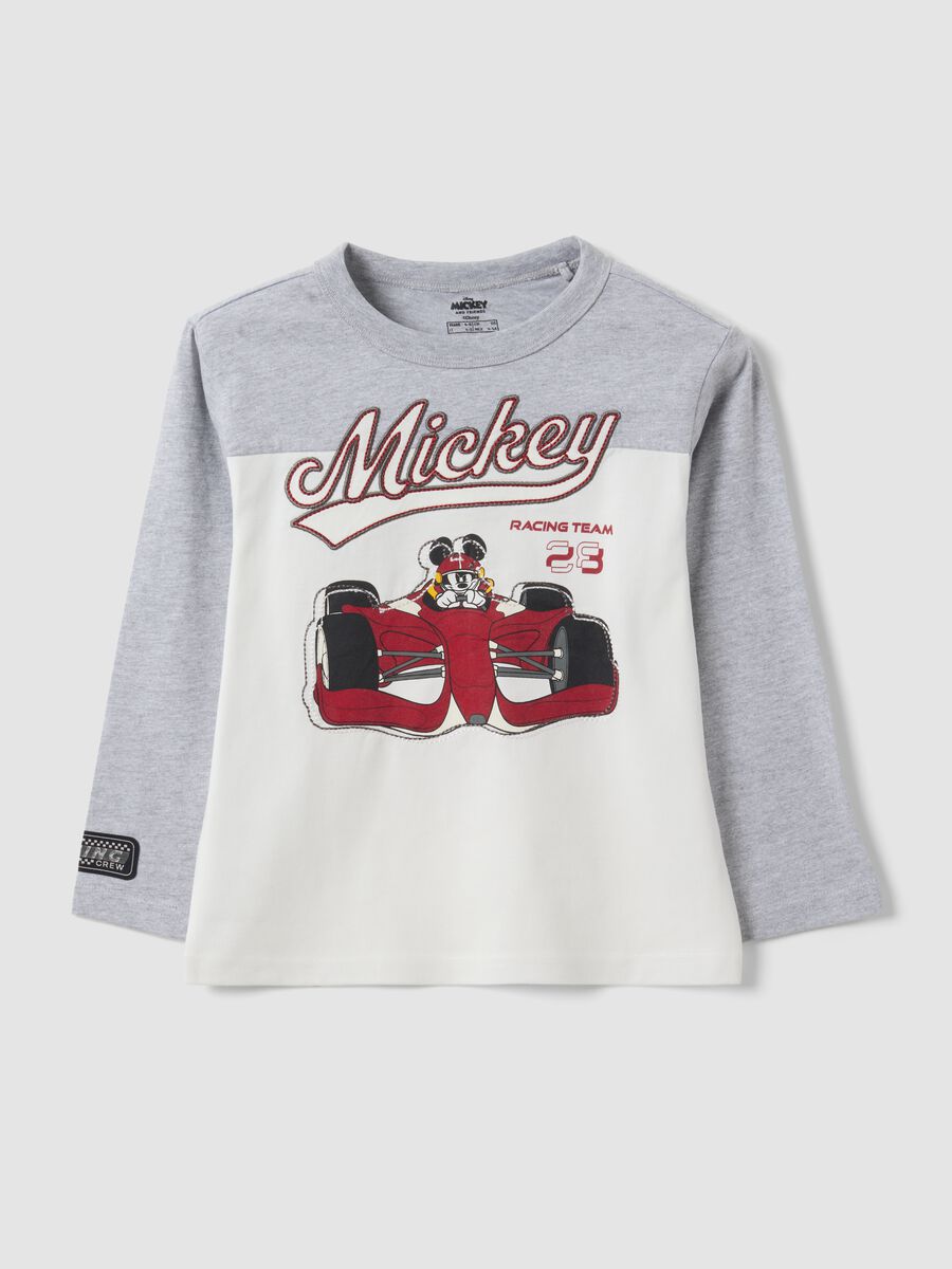 Grey pure cotton crew-neck T-shirt with Mickey print for boys_0
