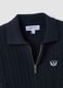 Gilet cardigan bleu marine ajust&eacute; en m&eacute;lange de viscose avec col polo_1
