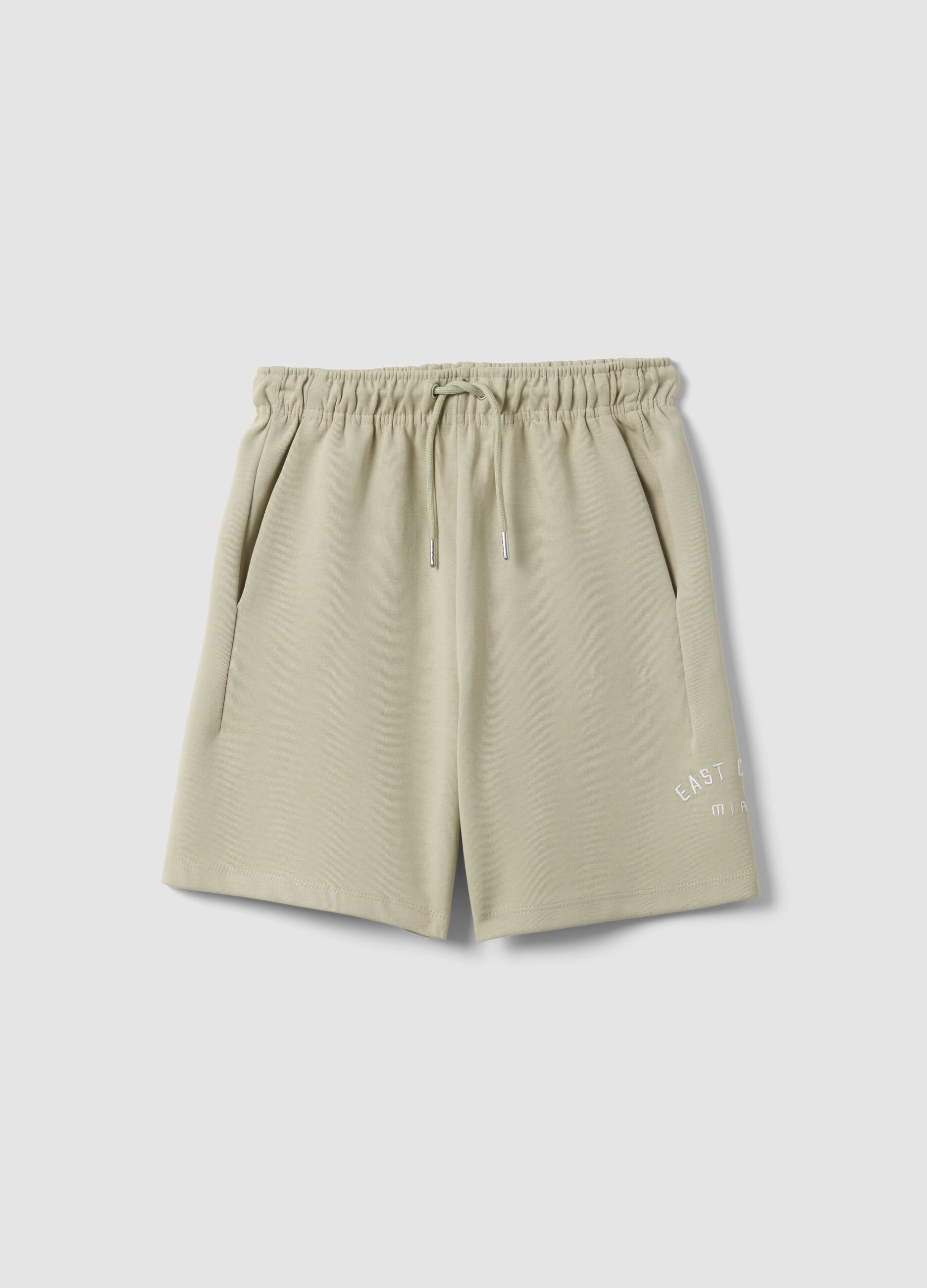 Beige cotton-blend shorts with elasticated waist