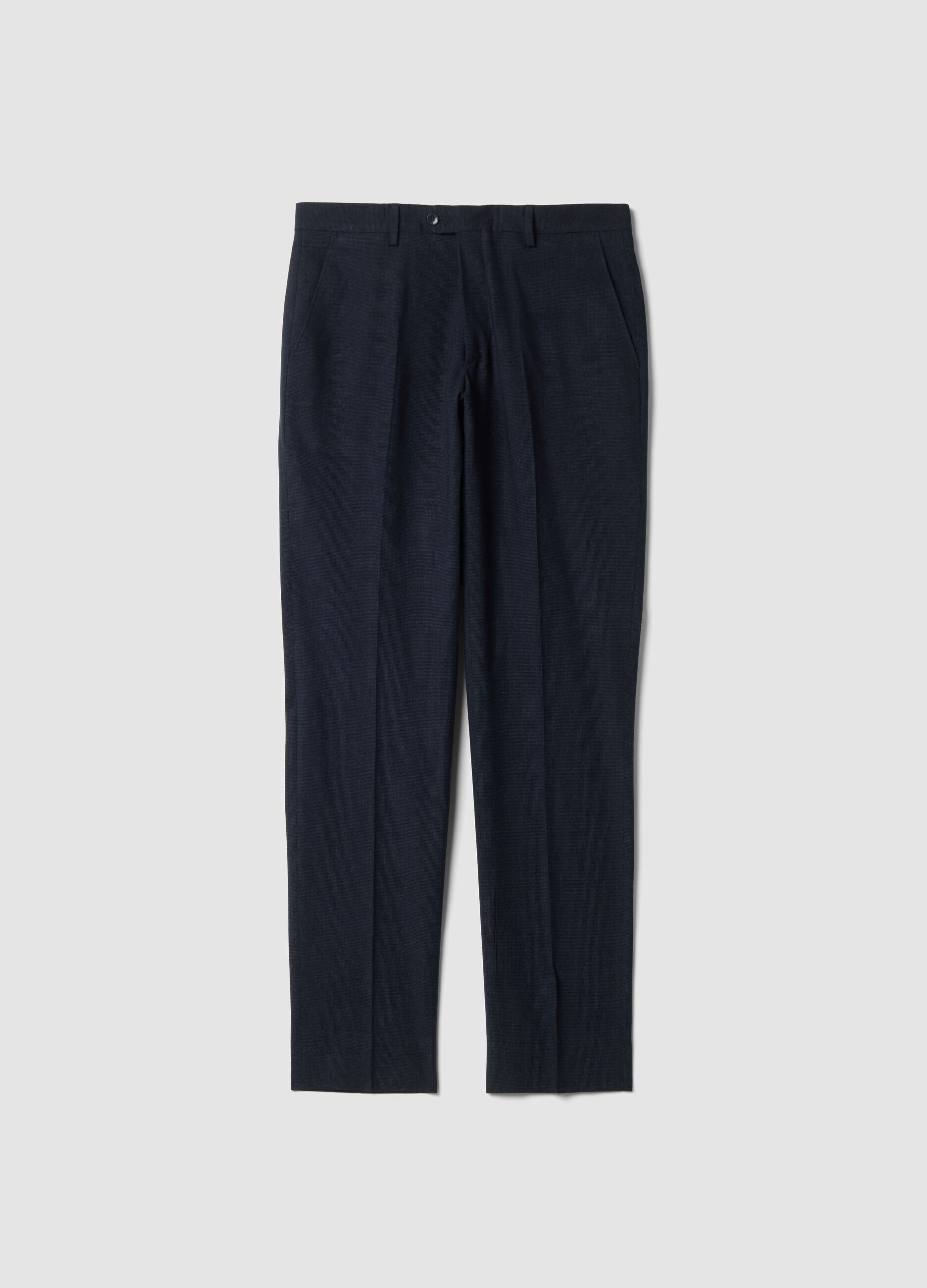 Slim-fit blue formal stretch cotton trousers