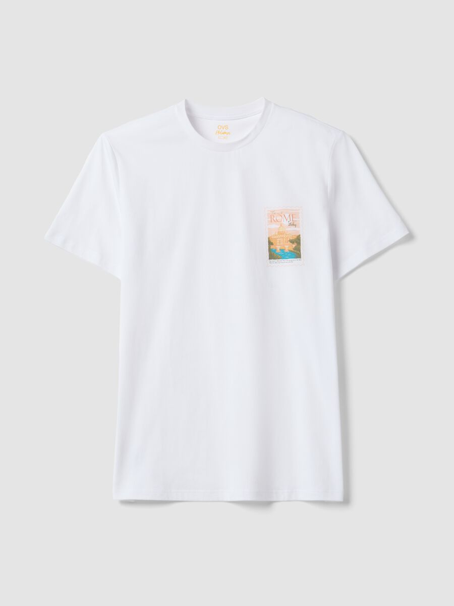 Wei&szlig;es T-Shirt aus reiner Baumwolle mit aufgesetztem Print, Regular Fit_4