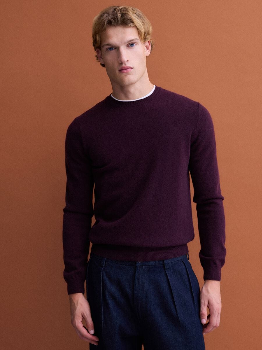 Purple pure wool crew-neck jumper, regular fit_0