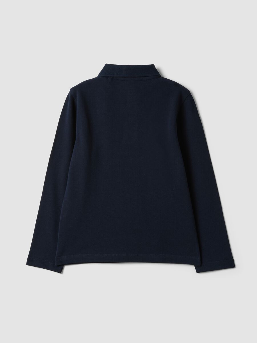 Blue long-sleeve polo in pure organic cotton, regular fit, for boys_1