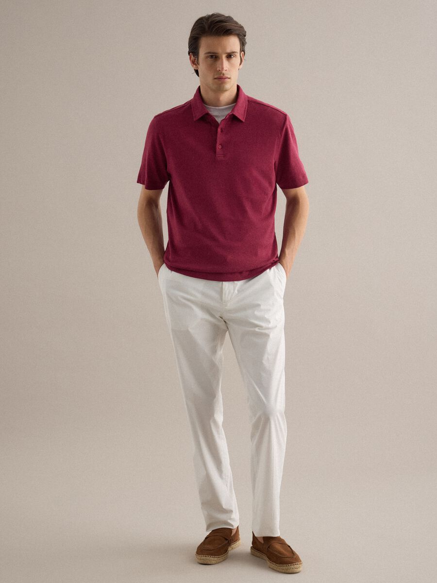 Red regular fit linen-cotton blend polo shirt_2