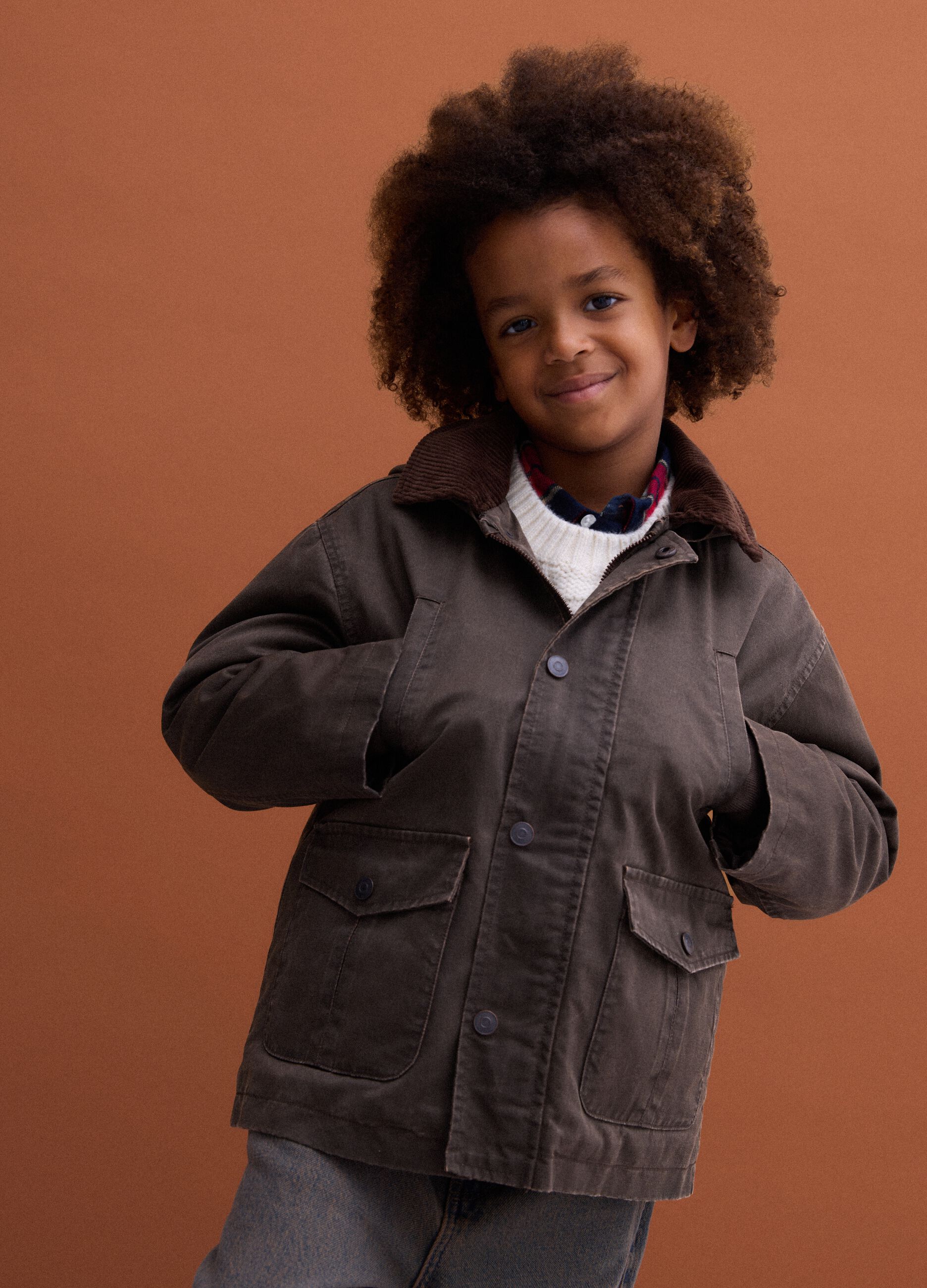 Green water-repellent padded cotton-blend jacket with hood