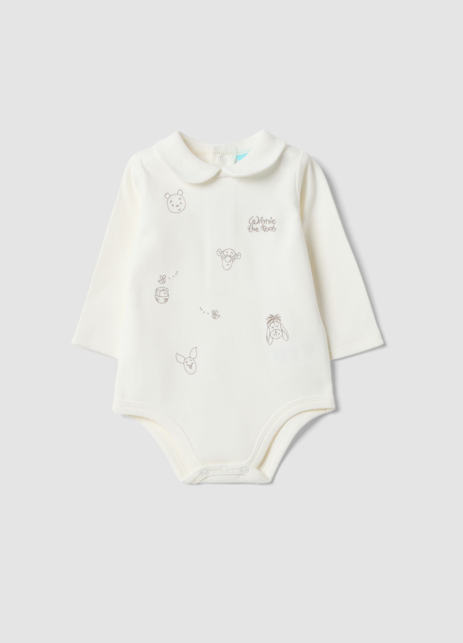 Wei&szlig;er Baby-Body aus reiner Bio-Baumwolle mit Kragen und Winnie‑the‑Pooh-Print