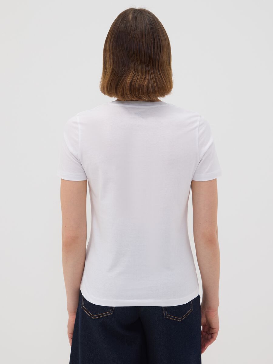 White pure cotton crew-neck T-shirt with puppy print, regular fit_3