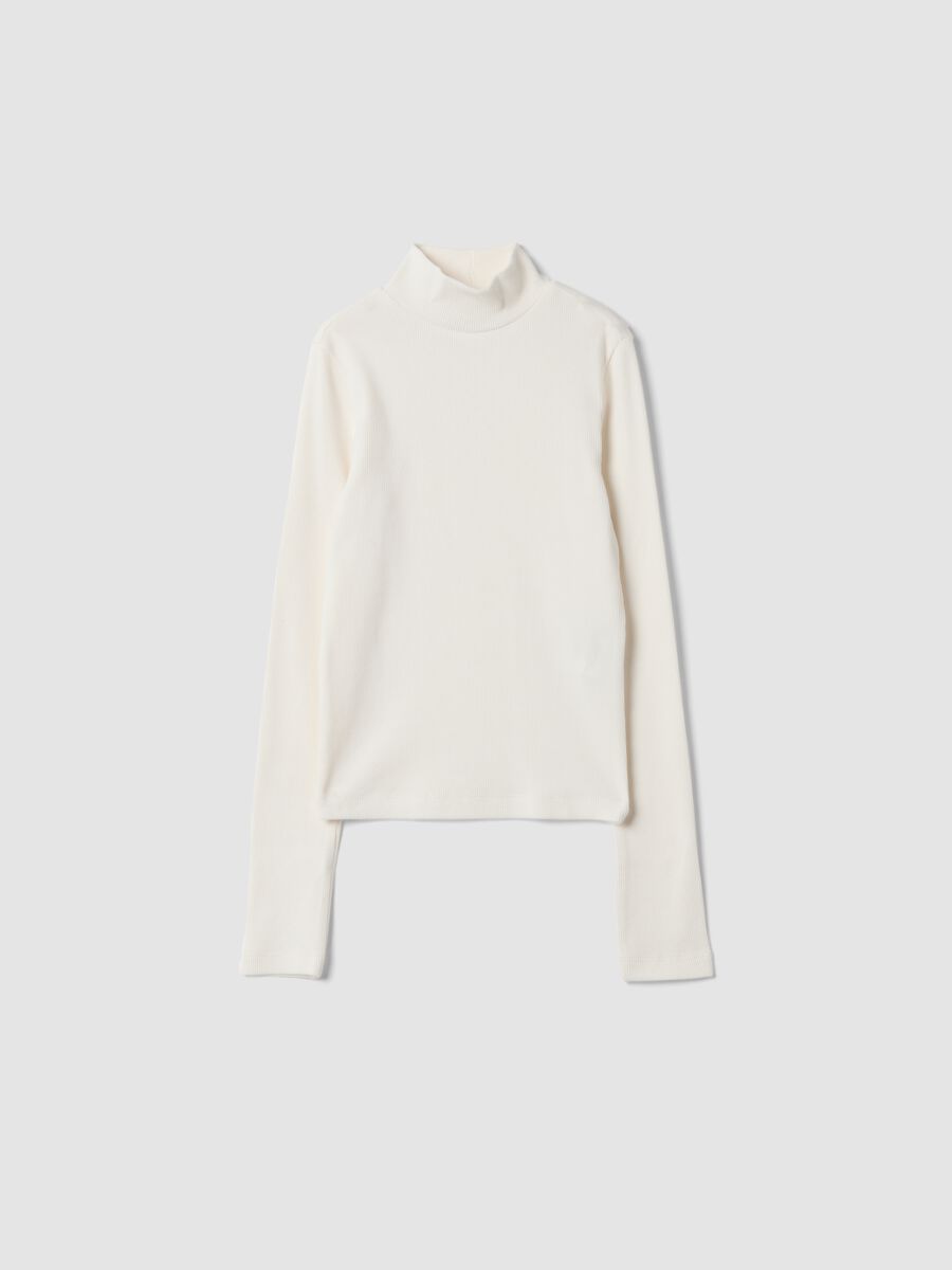 White slim-fit ribbed organic stretch cotton T-shirt_0