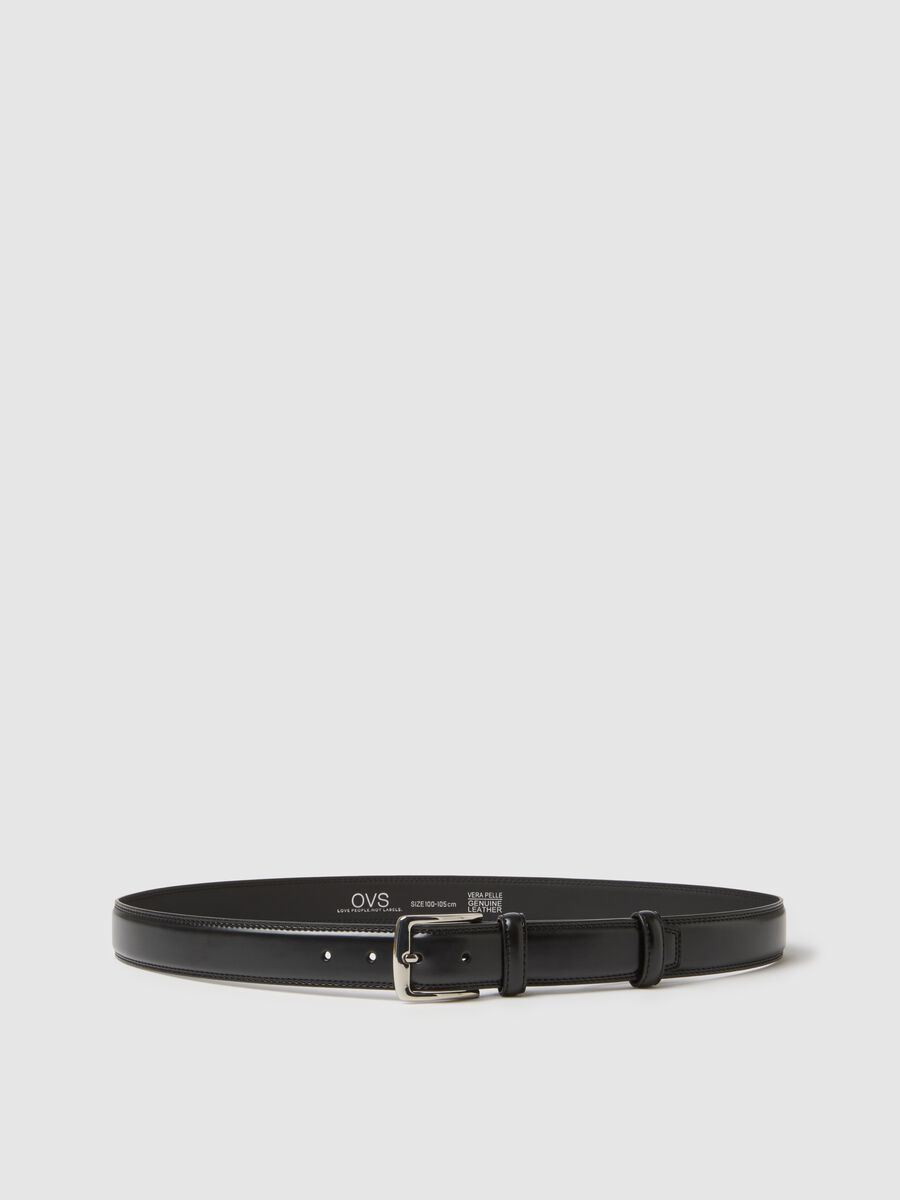 Black genuine leather belt with sturdy buckle_0