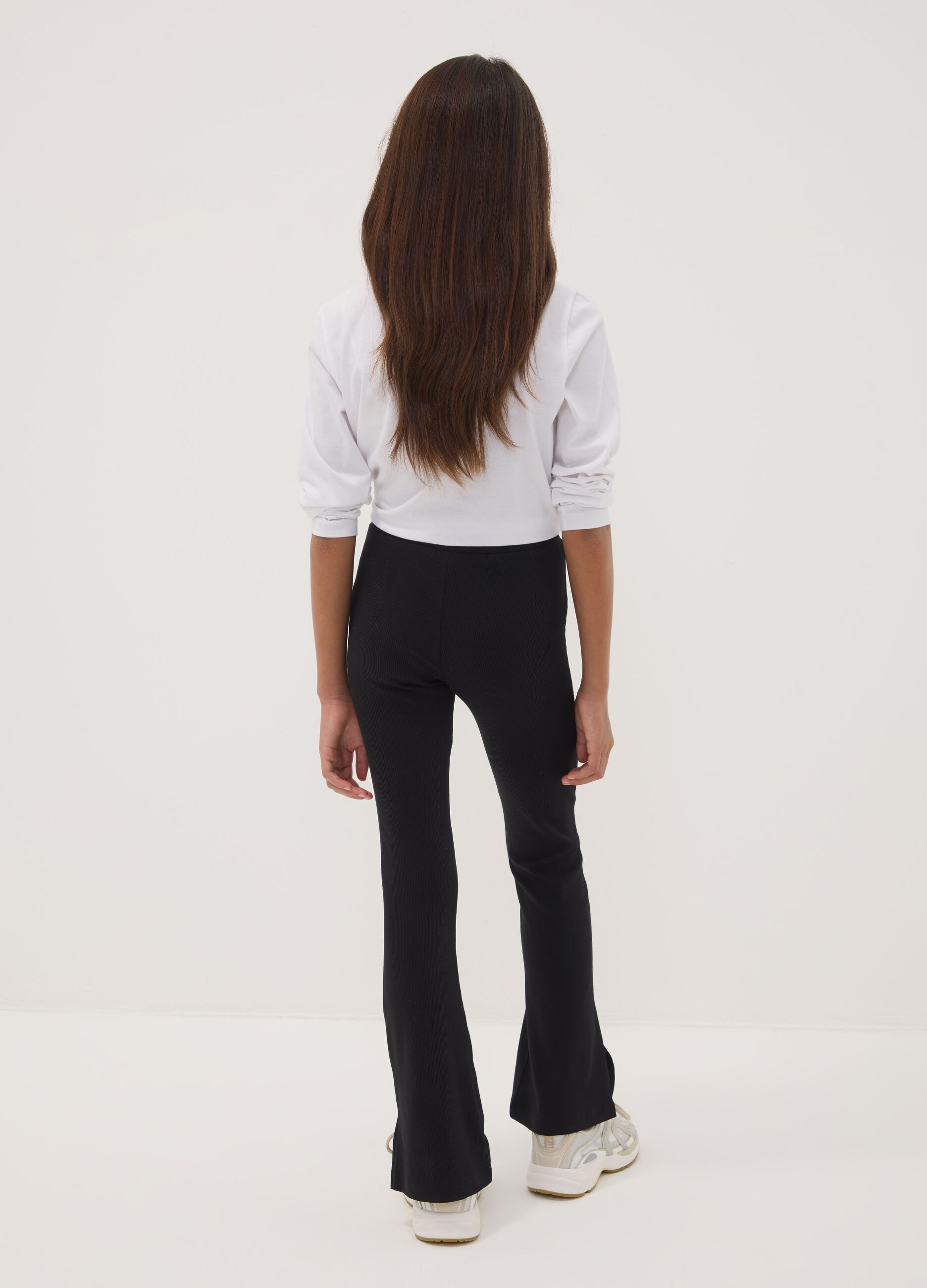 Black flared leggings in stretch cotton