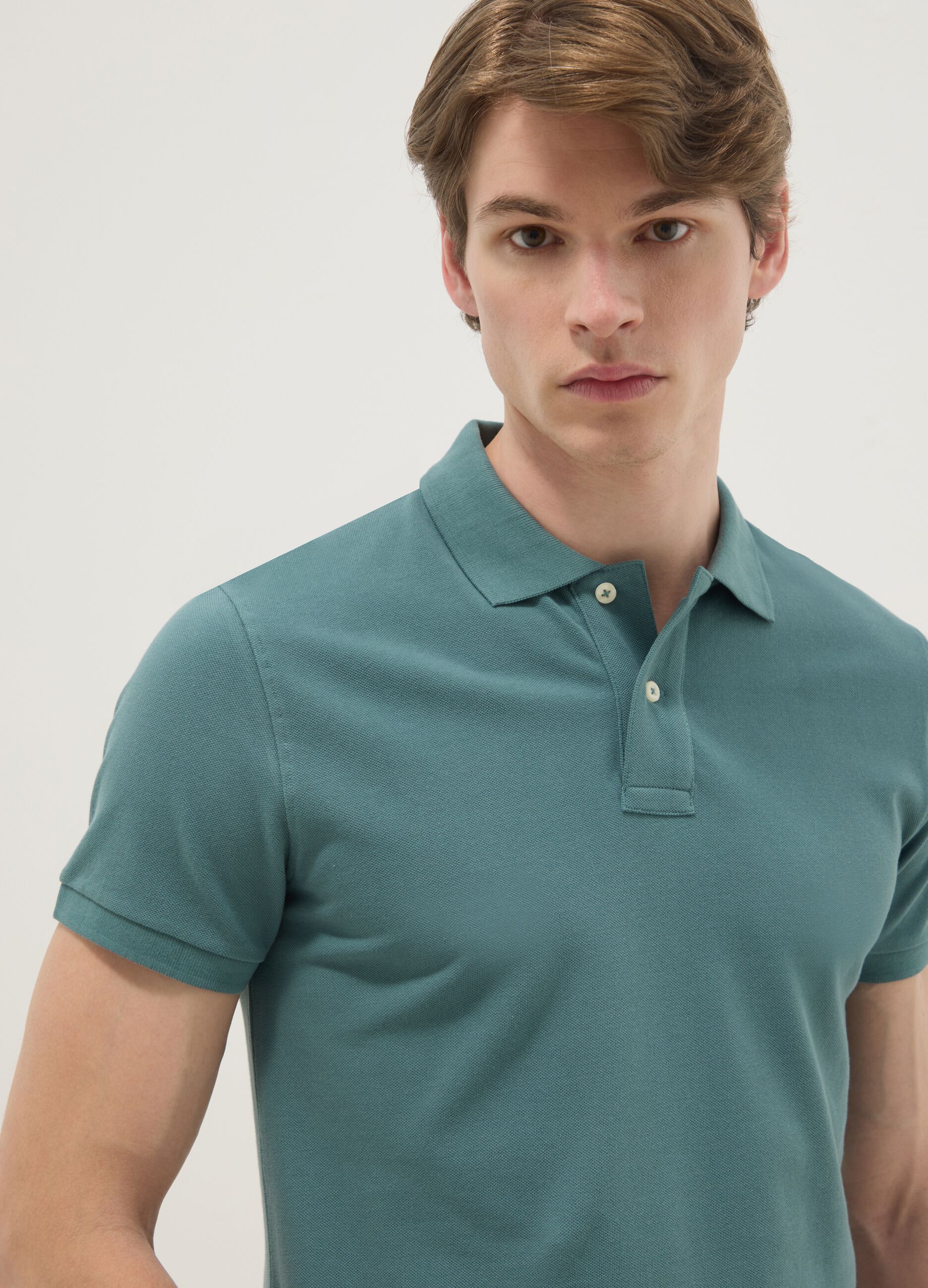 Green slim fit short sleeve pure cotton polo