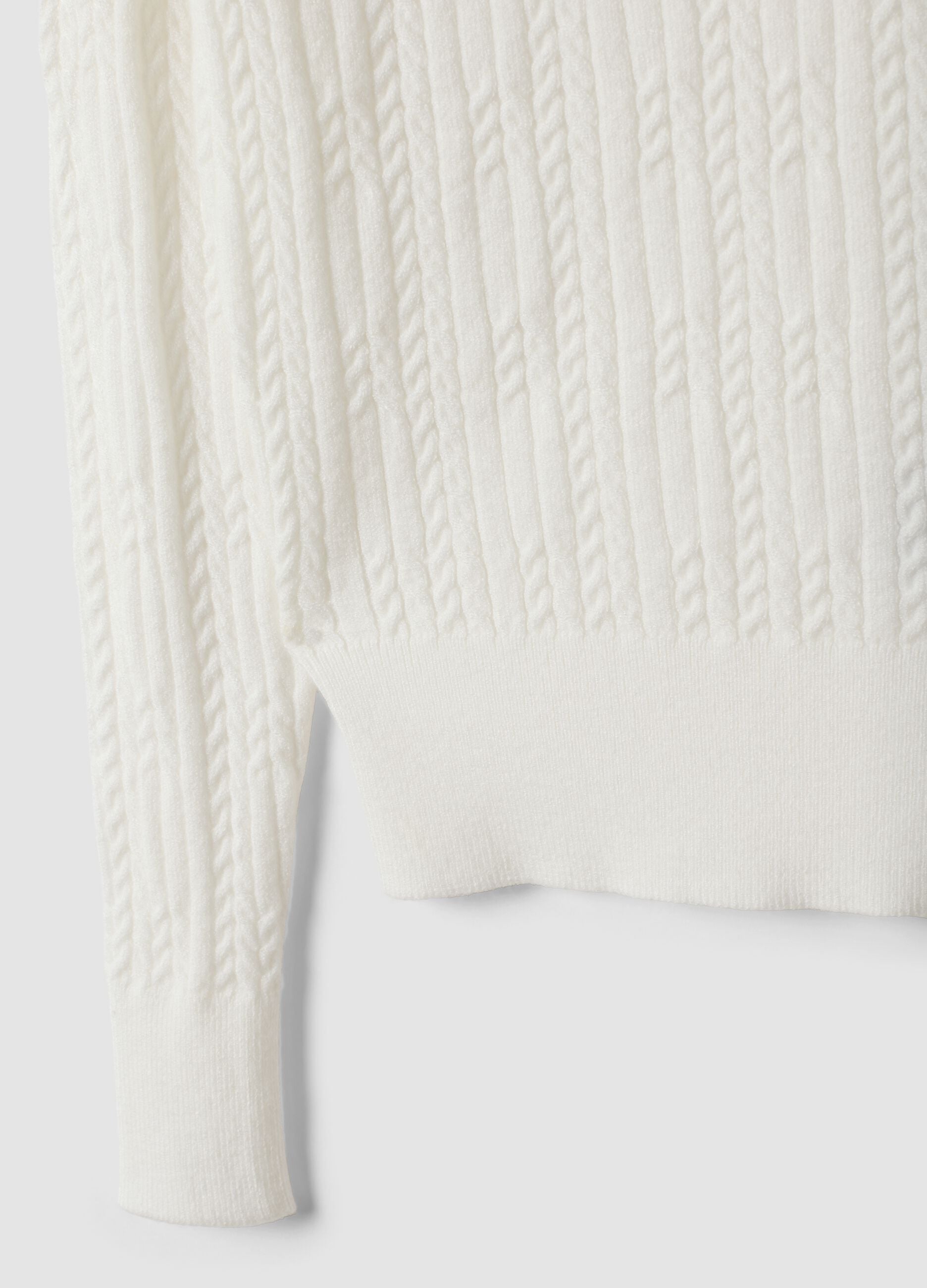 White fitted viscose-blend cable-knit crew-neck jumper for girls