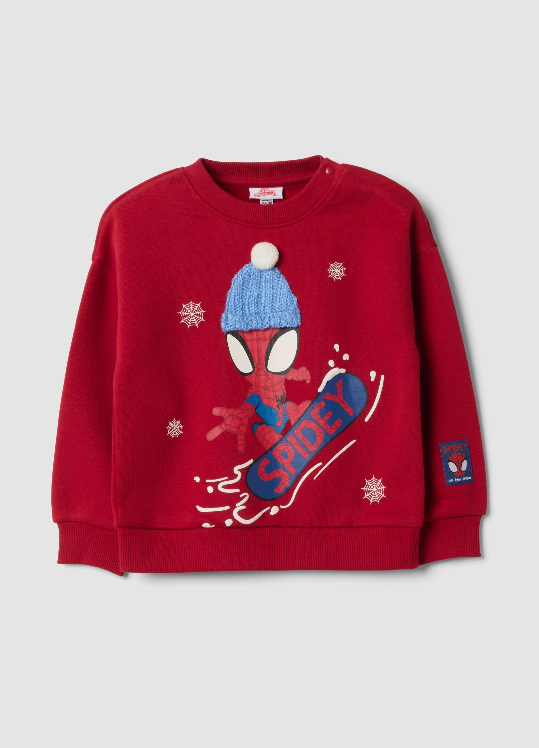 Red crew-neck cotton-blend sweatshirt with MARVEL Spider-Man print