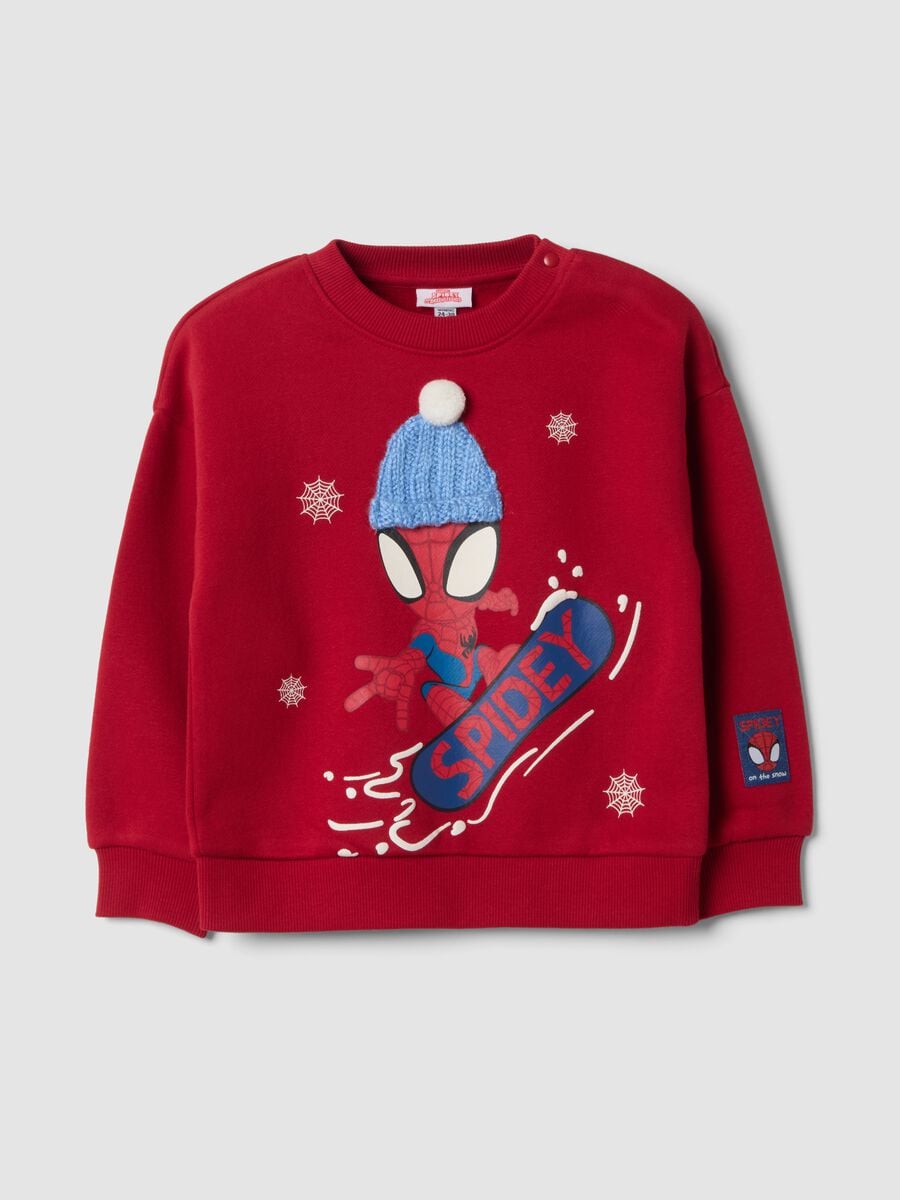Crvena pamučna sweatshirt majica mje&scaron;avine s okruglim izrezom i MARVEL Spider-Man printom_0