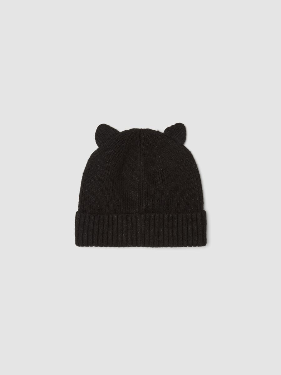 Gorro preto em tecido el&aacute;stico com orelhas_1