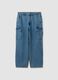 Blue pure cotton wide-leg cargo jeans_3