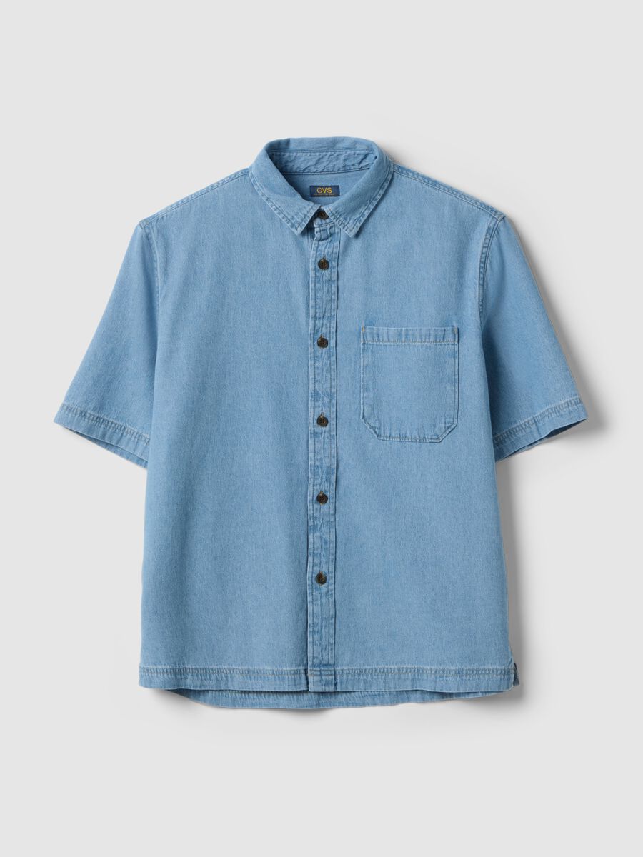 Sky blue denim pure cotton oversized fit shirt_4