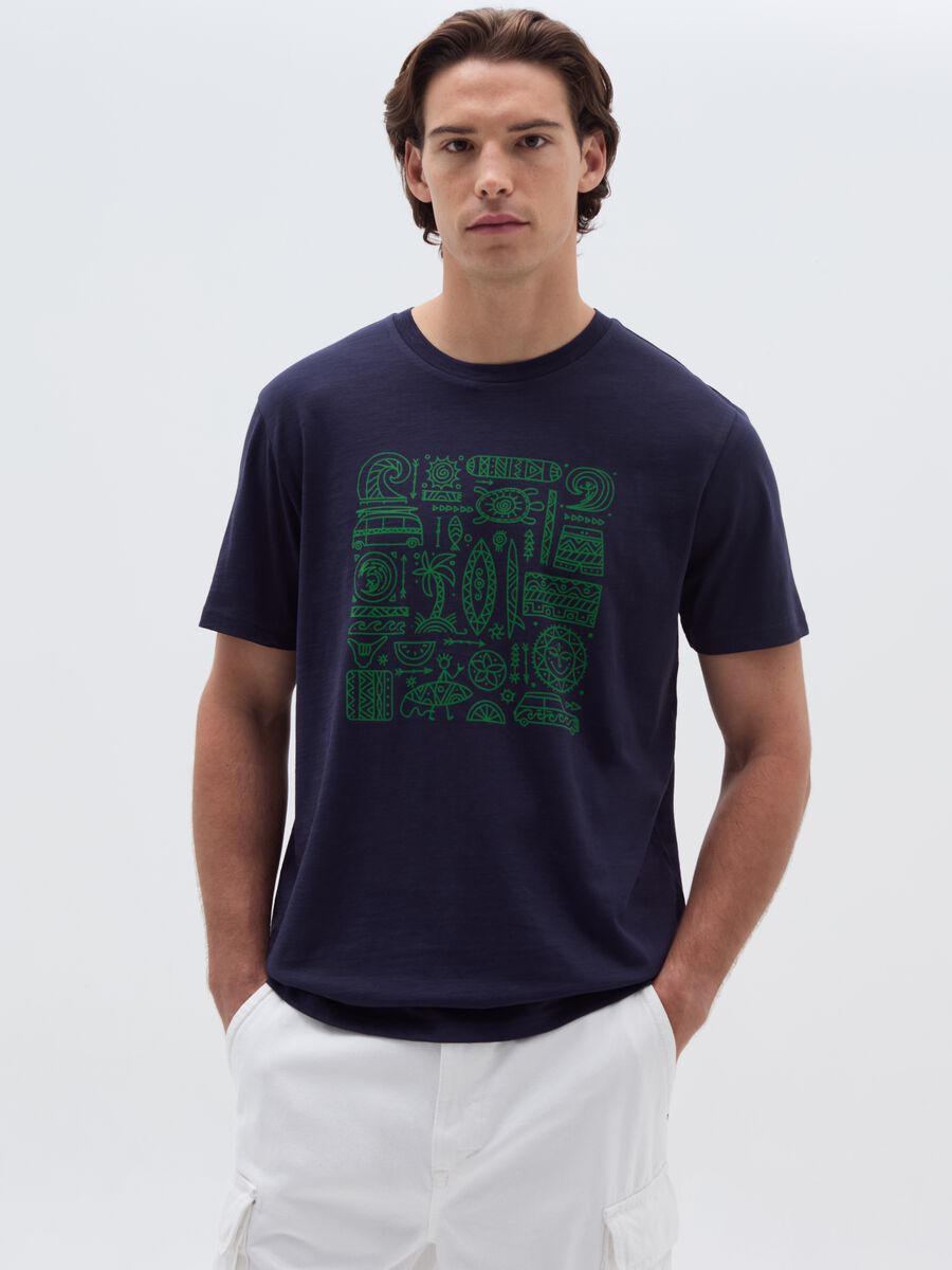 Cotton T-shirt with surf motif print_0