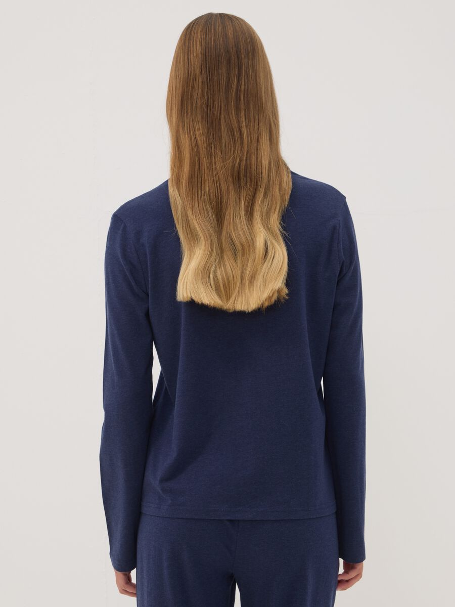 Blue V-neck pyjama top in stretchy cotton, lyocell and wool_3