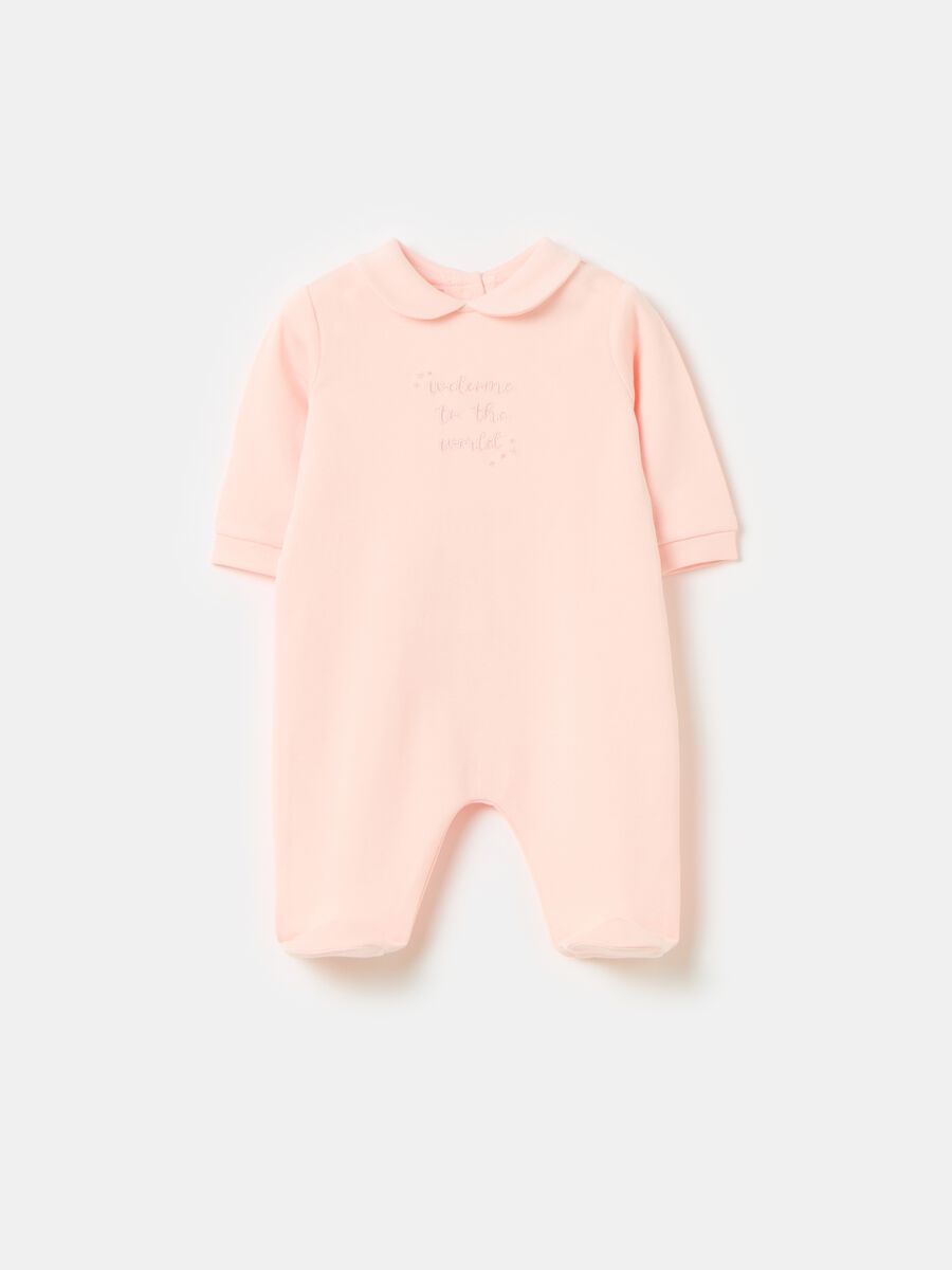Organic cotton onesie with feet and embroidery_0