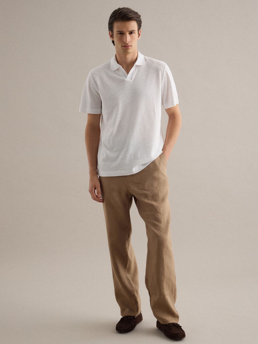White linen and cotton blend polo regular fit_1