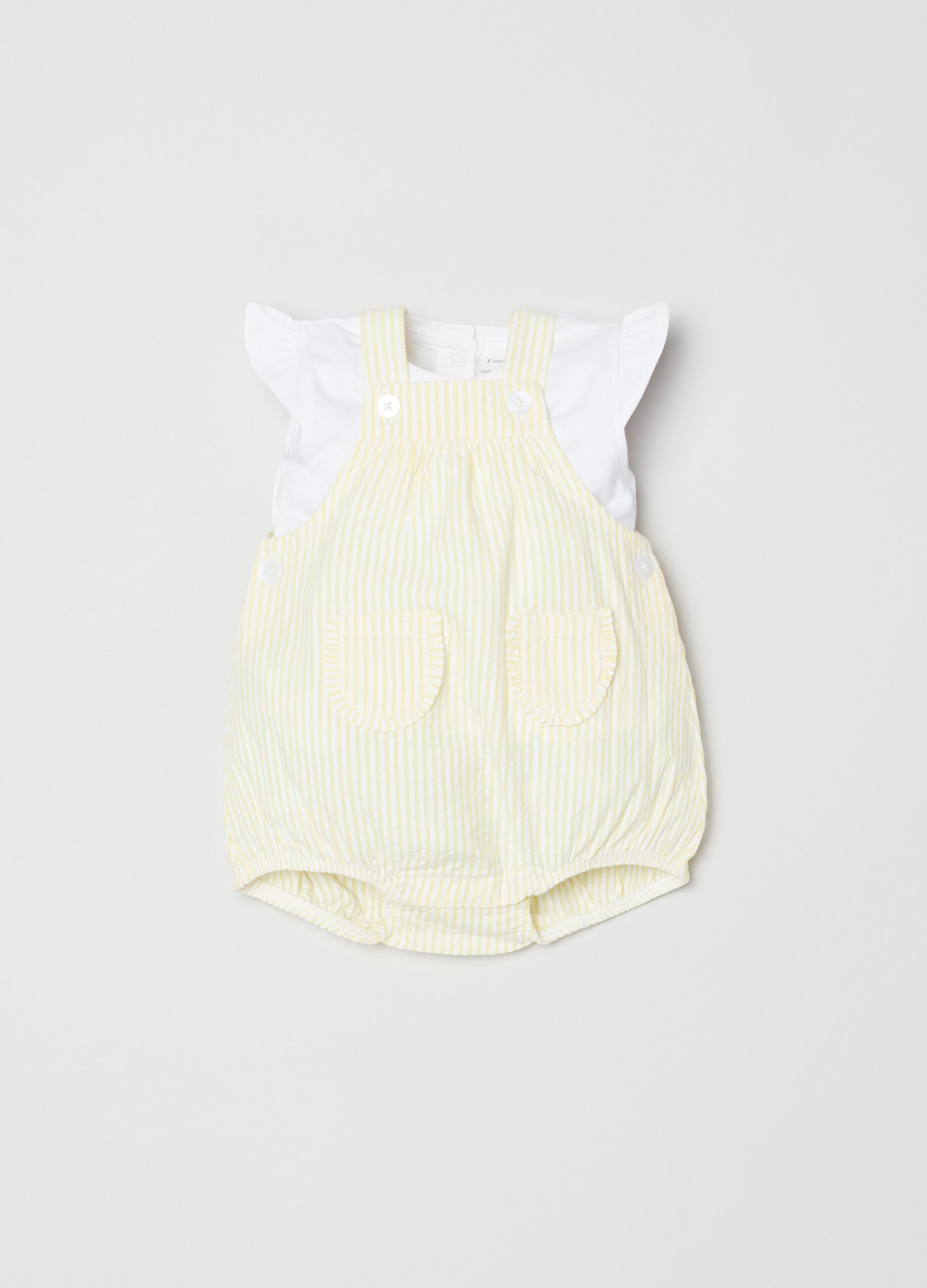 Striped cotton T-shirt and dungarees set