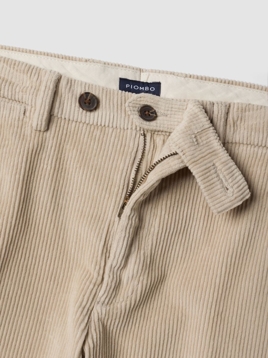 Pantaloni beige in cotone elasticizzato a coste_5