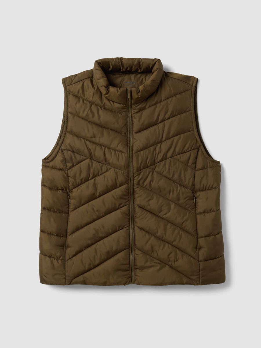 Green ultralight quilted gilet with zip and high neck_0