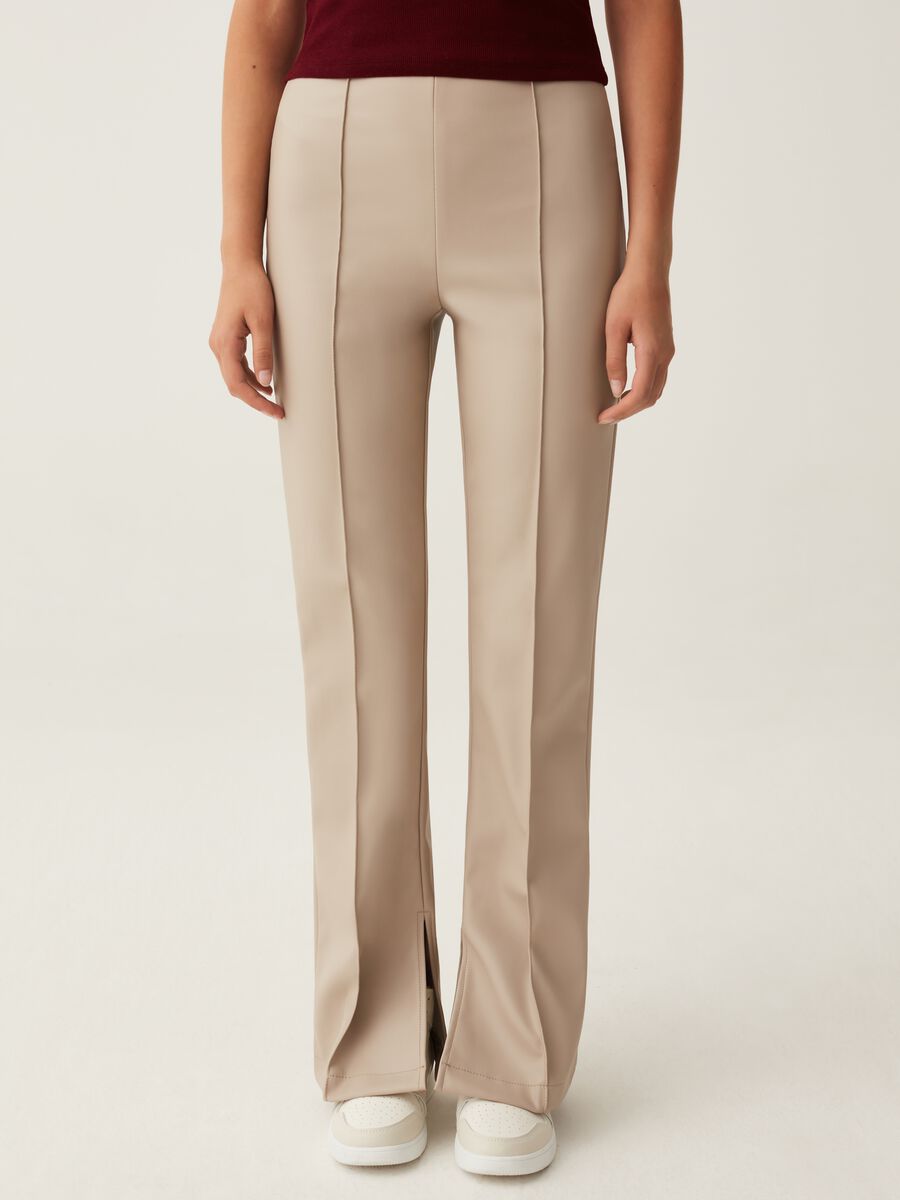 Flare-fit glossy-effect trousers_3