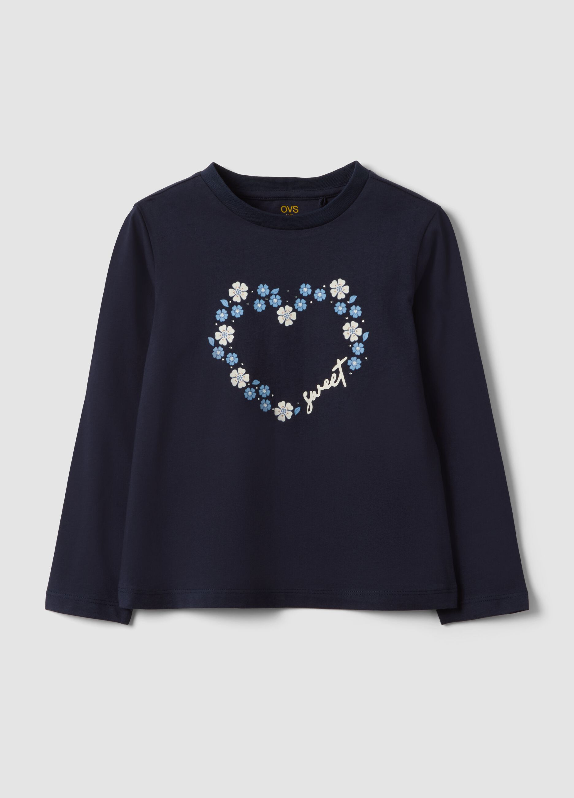 Blue organic cotton crew-neck T-shirt